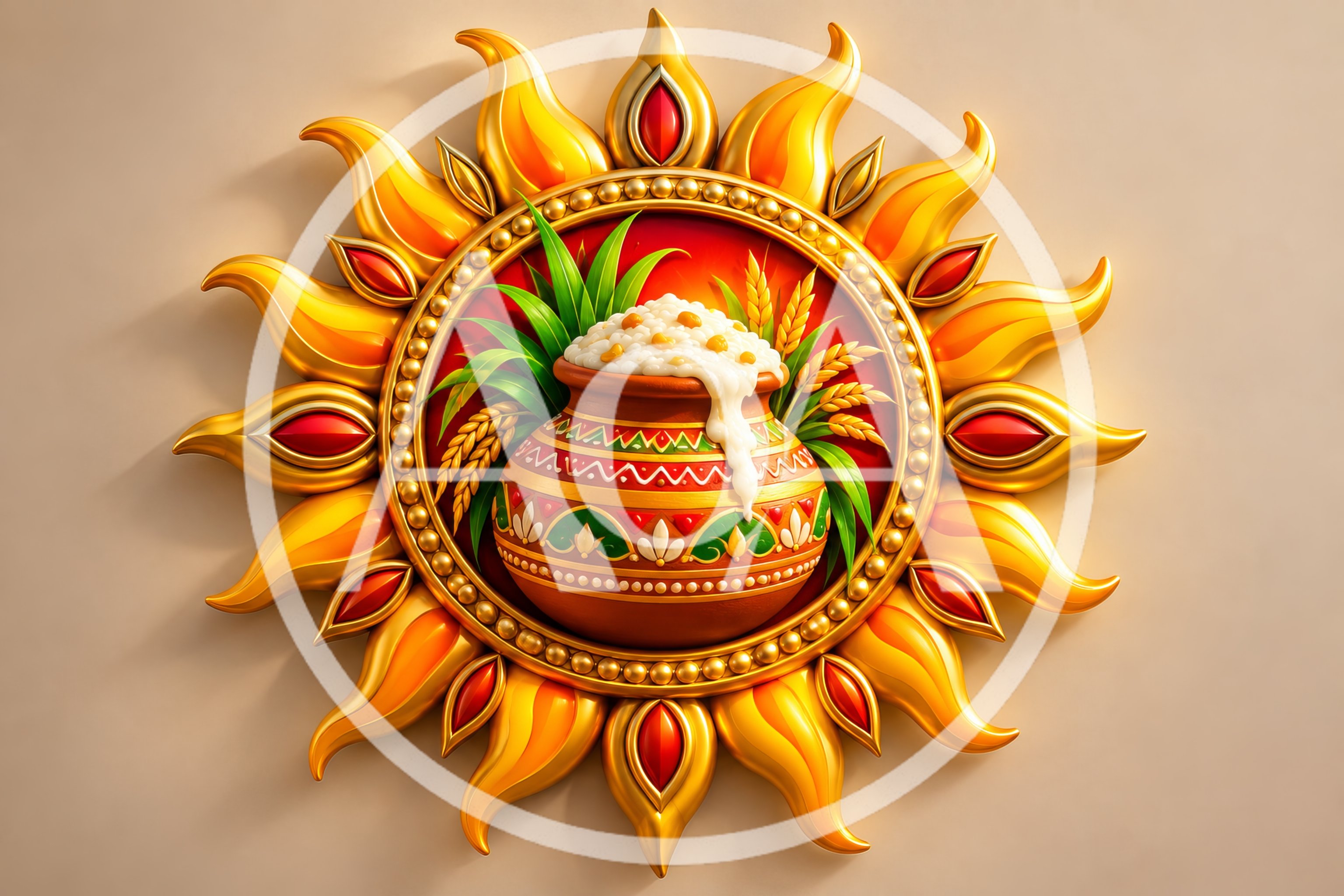 Pongal Festival Pot With Sun Motif Decoration