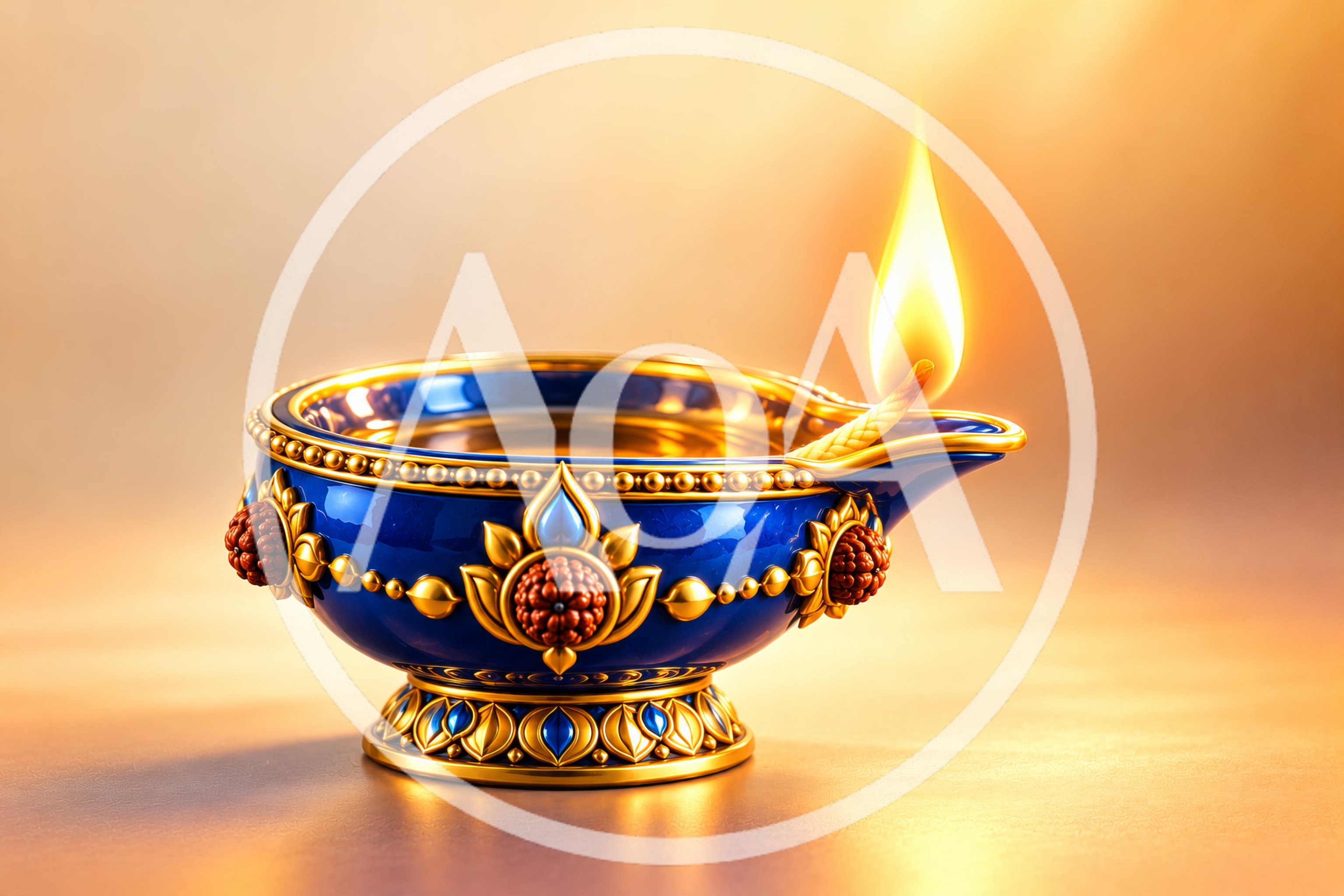 Ornate Blue And Gold Traditional Indian Oil Lamp