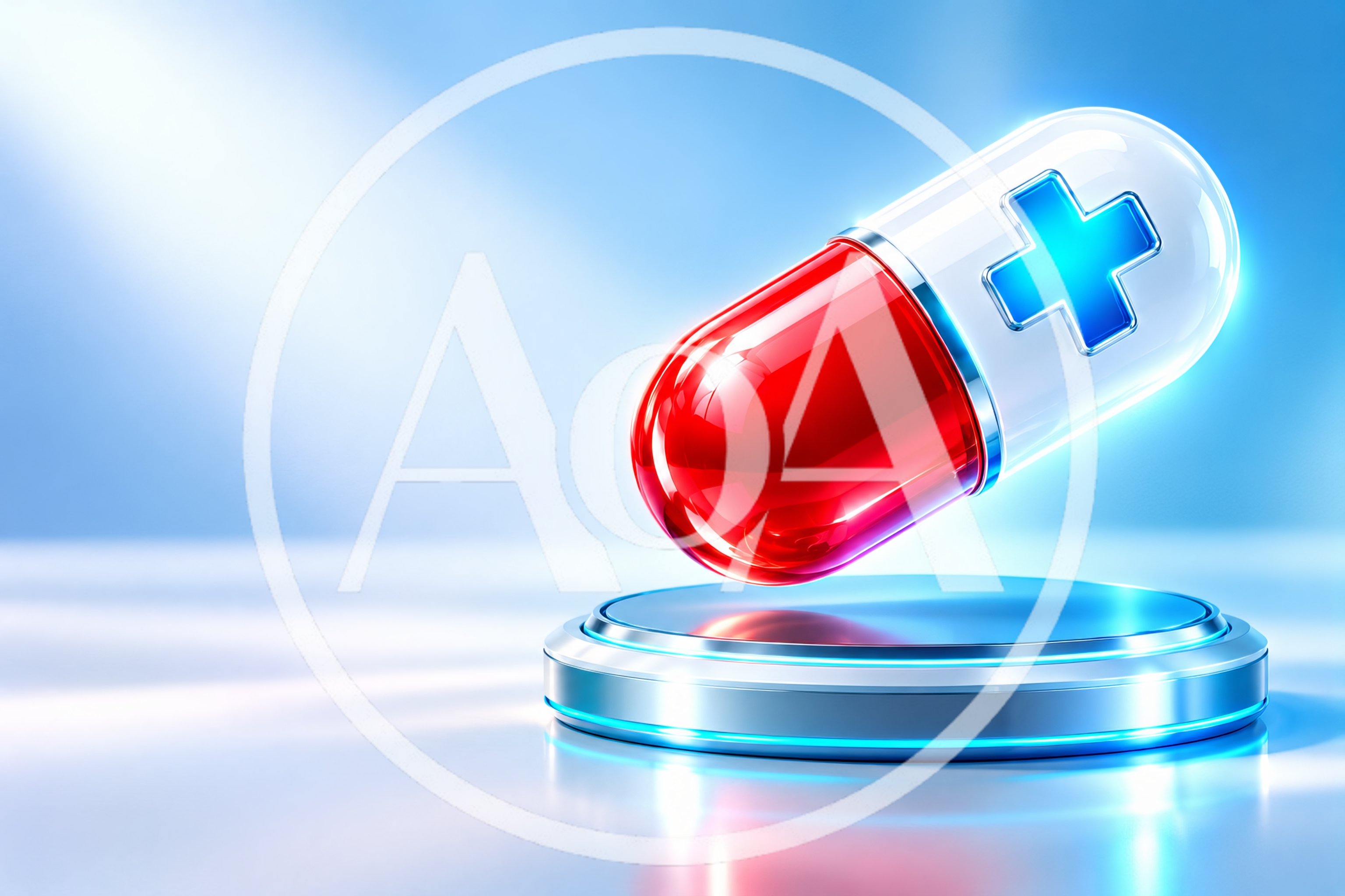 3D Medical Capsule Floating Above A Metallic Pedestal