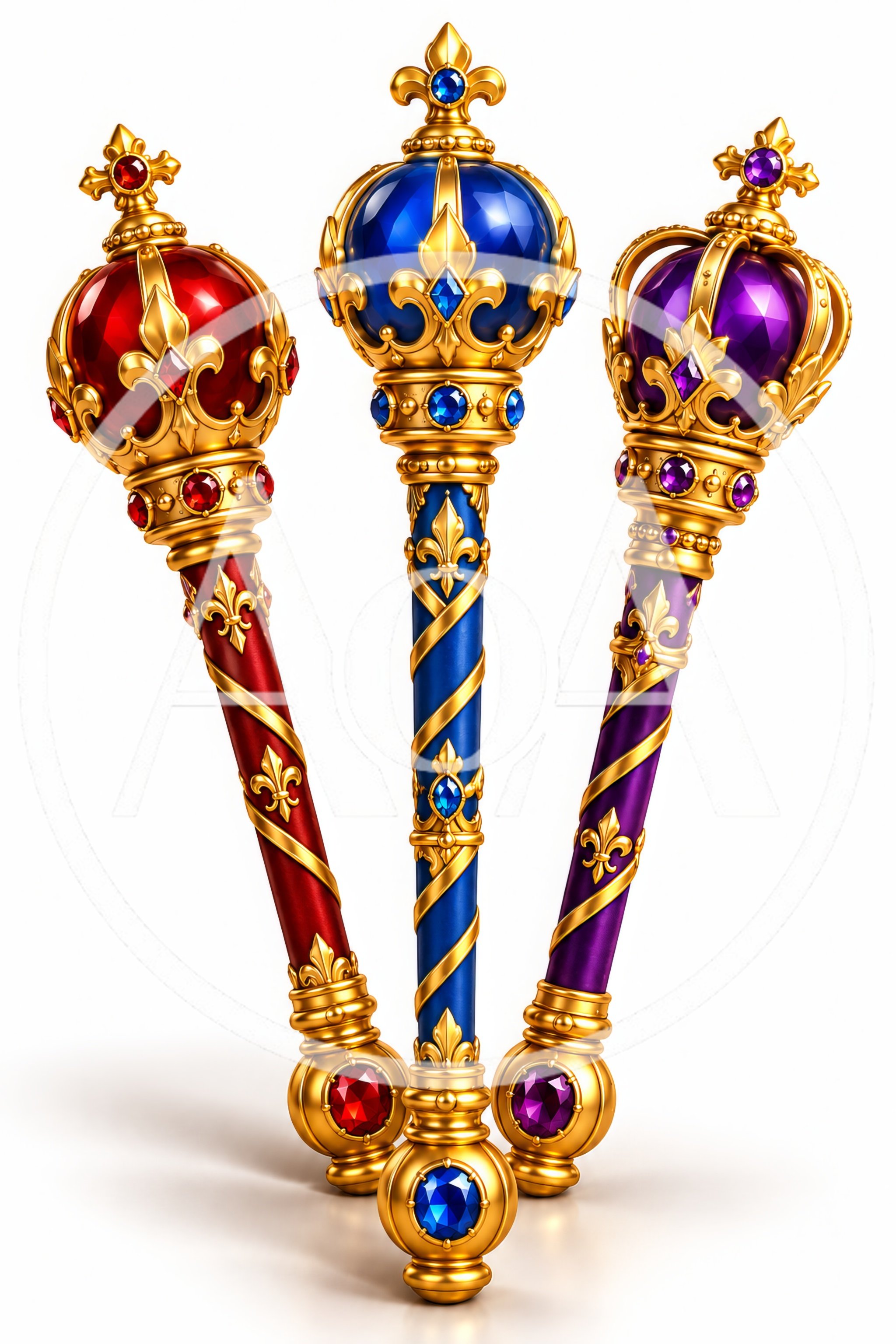 Three Ornate Royal Scepters With Gemstones