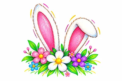 Easter Bunny Ears With Colorful Spring Flowers
