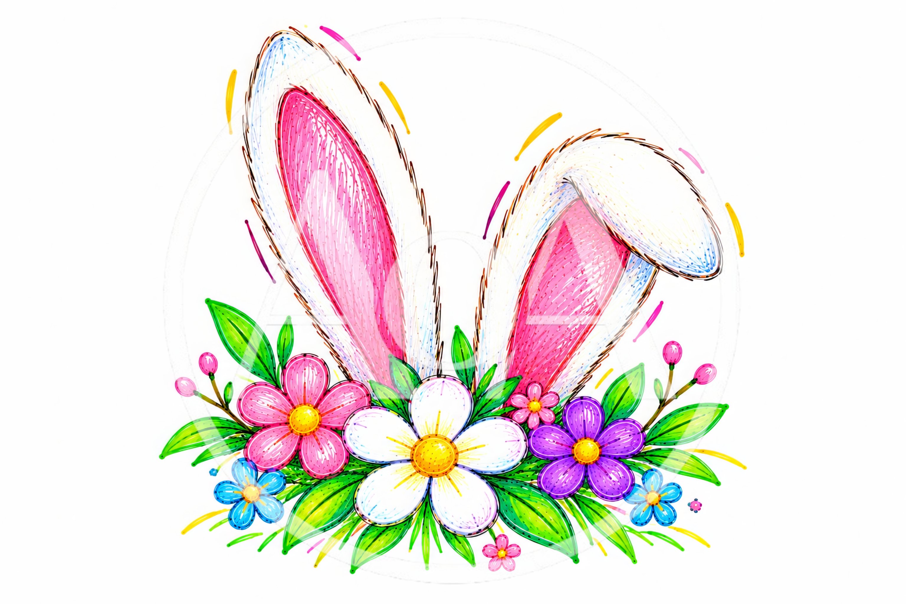 Easter Bunny Ears With Colorful Spring Flowers
