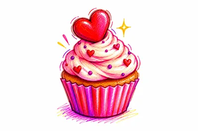 Hand Drawn Valentine Cupcake Illustration