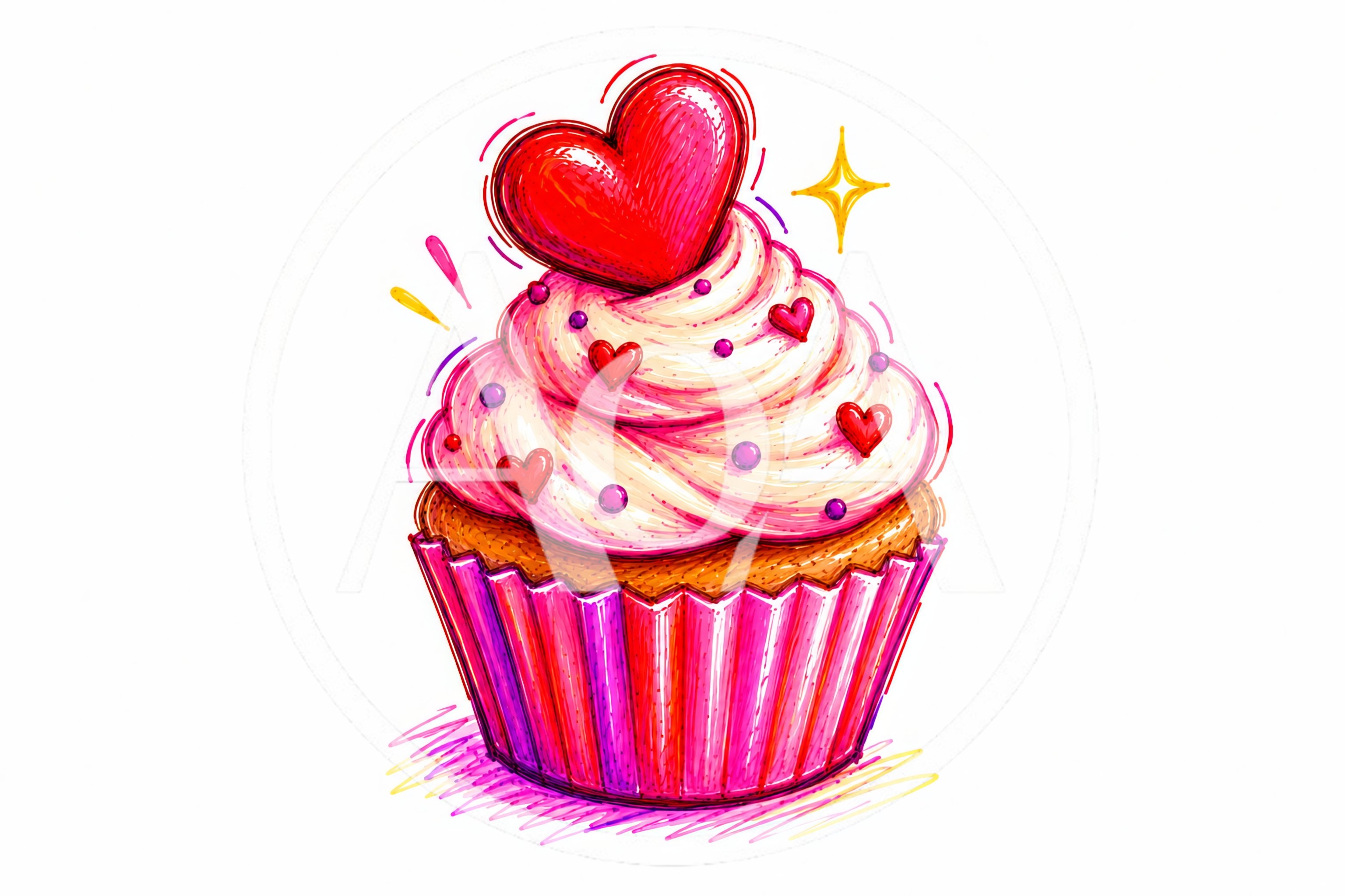 Hand Drawn Valentine Cupcake Illustration