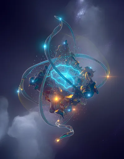 Abstract Digital Atom Model With Glowing Energy Core