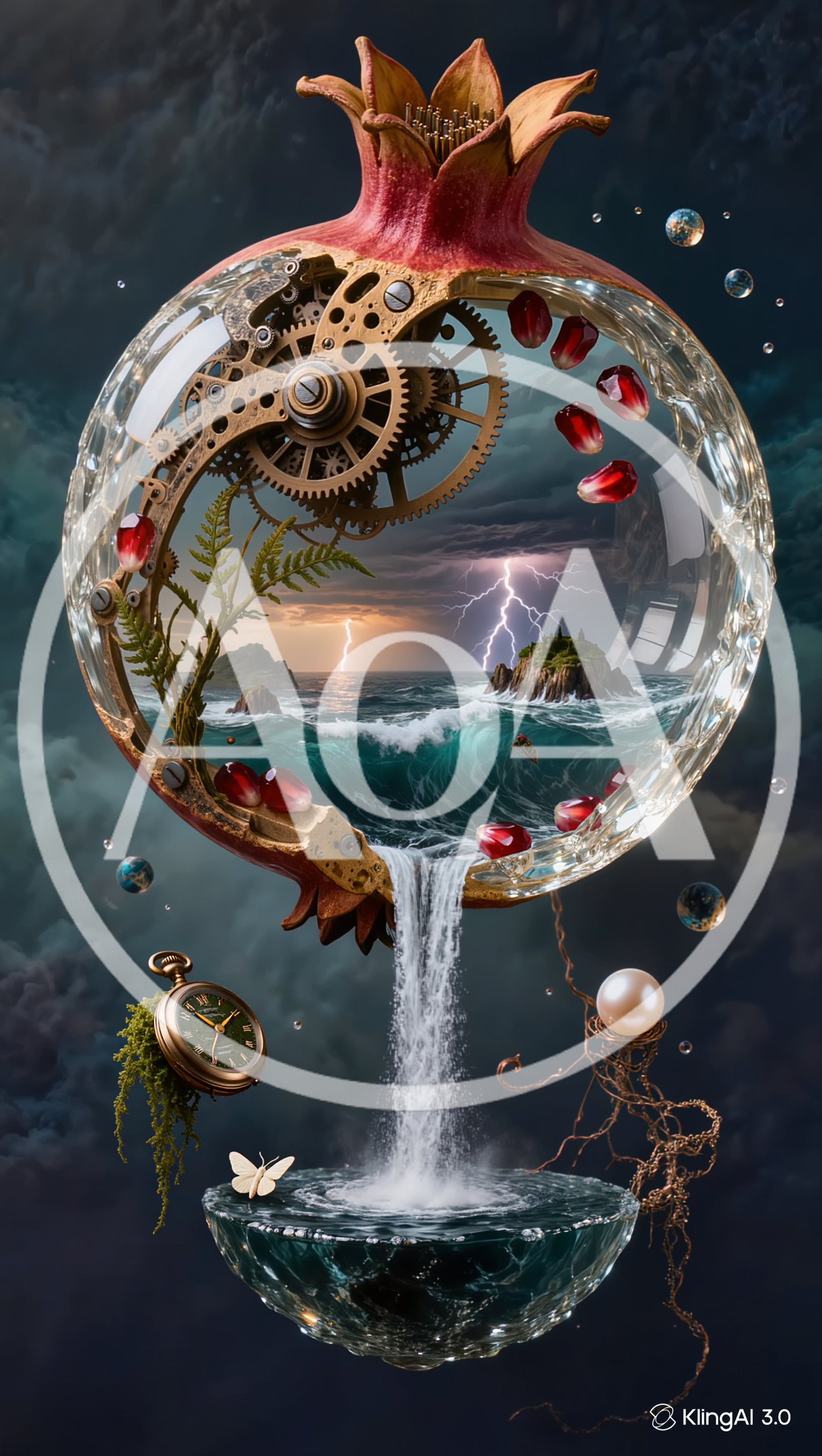 Surreal Pomegranate Clockwork Ocean Landscape