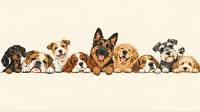 Group Of Diverse Dog Breeds Lined Up Together
