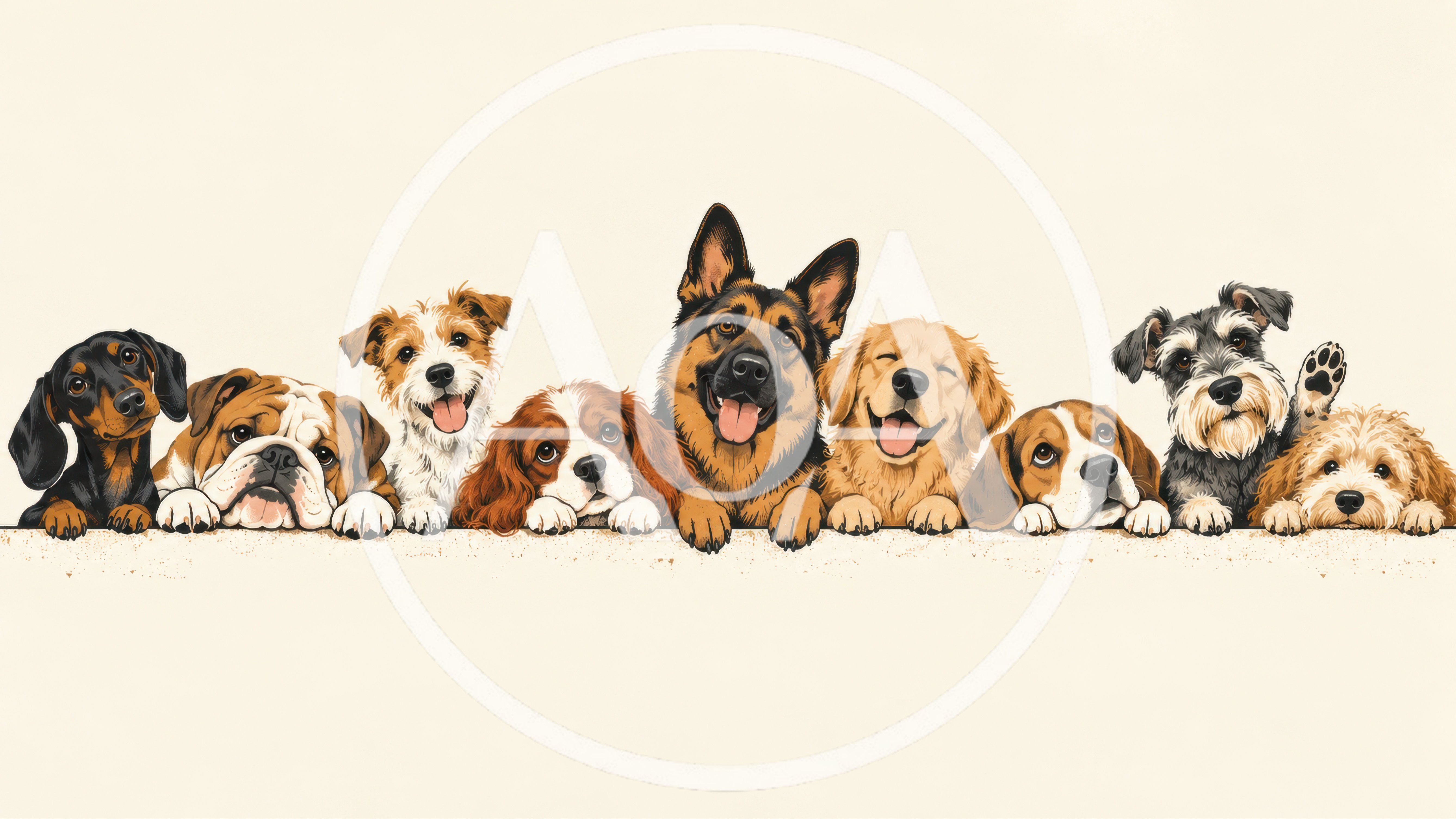 Group Of Diverse Dog Breeds Lined Up Together