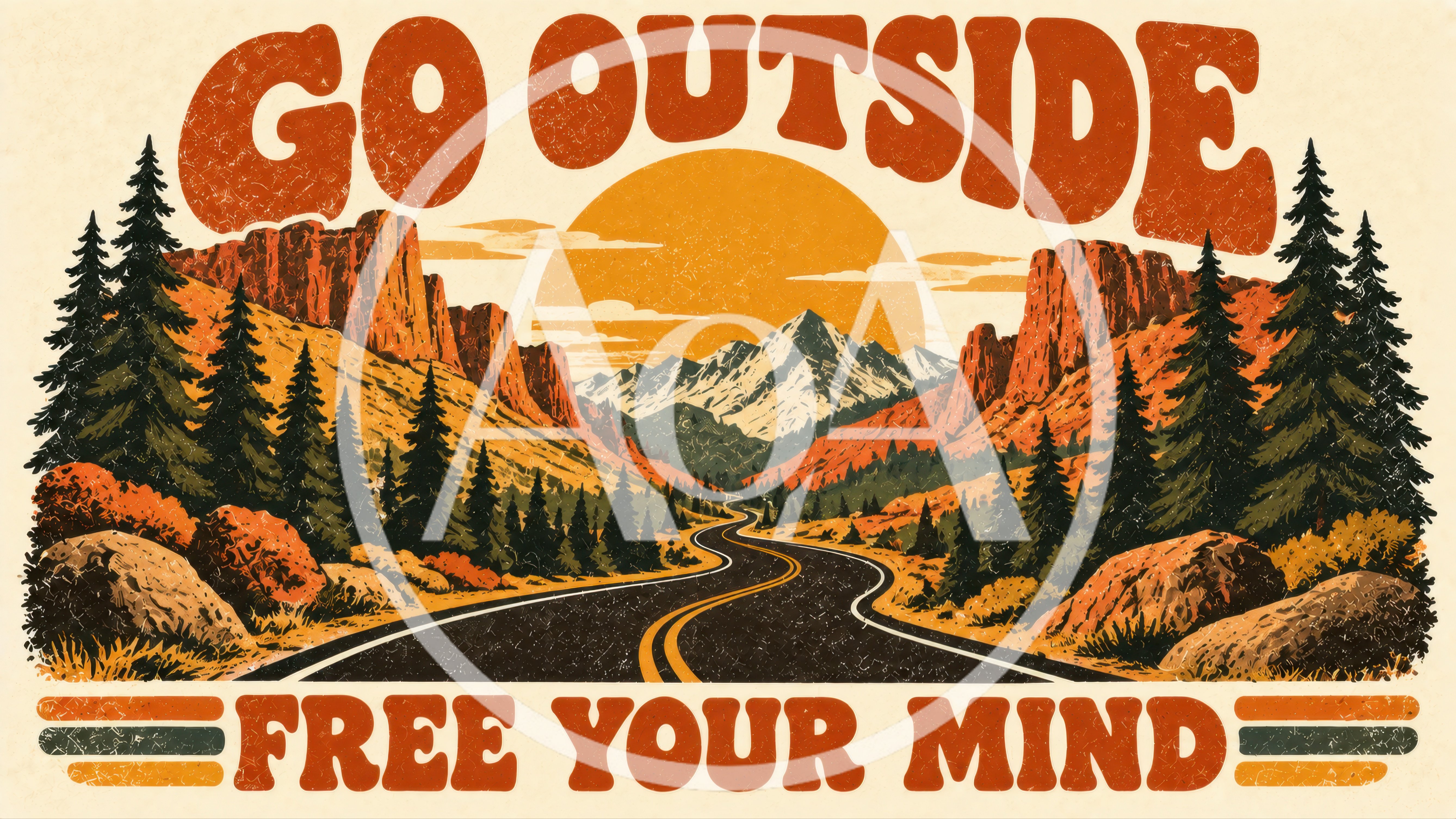 Vintage Style Illustration Of A Winding Mountain Road