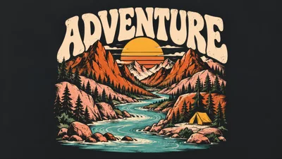 Vintage Adventure Mountain Landscape Illustration
