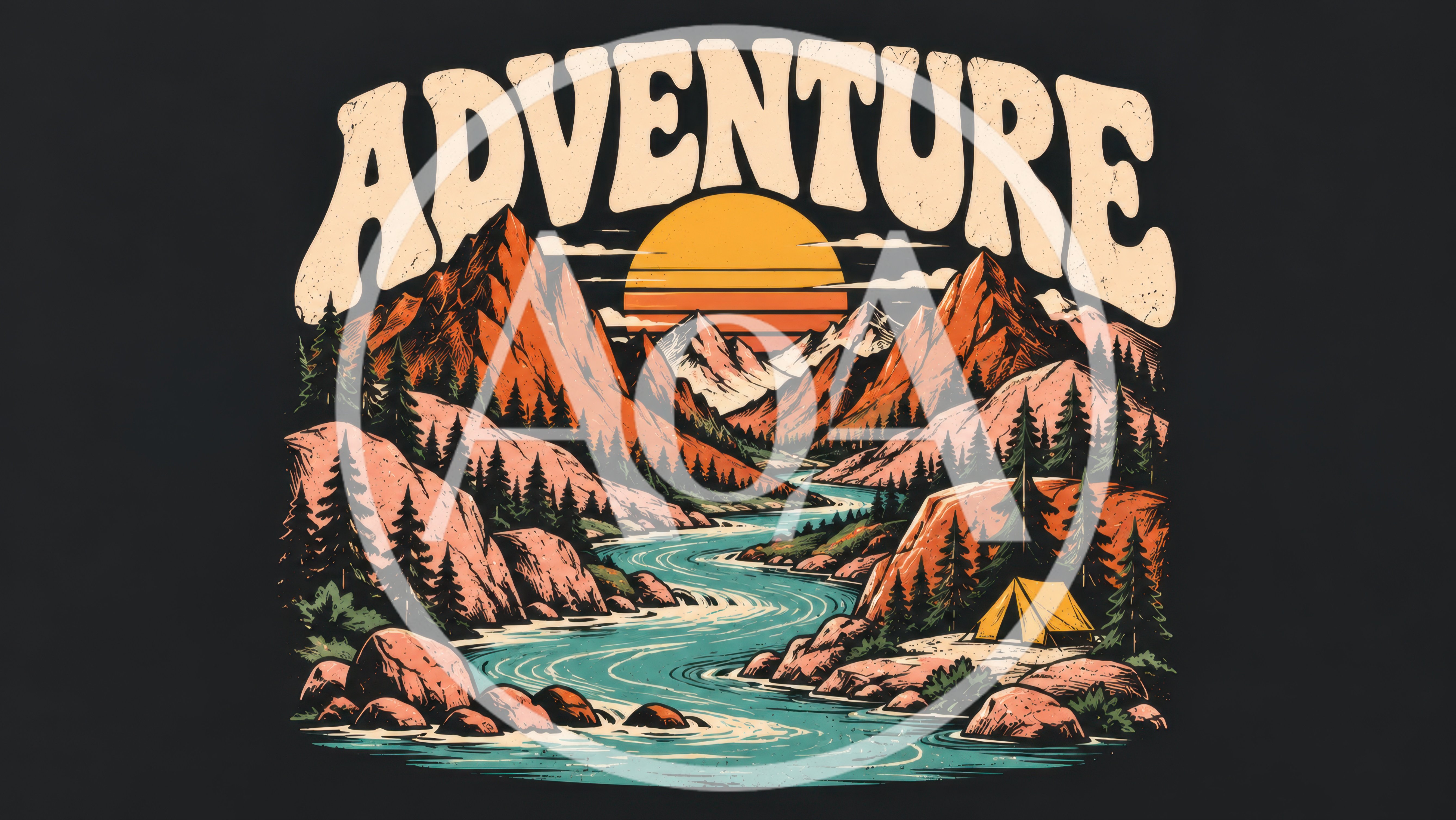 Vintage Adventure Mountain Landscape Illustration