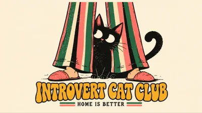 Introvert Cat Club Illustration With Person In Pajamas