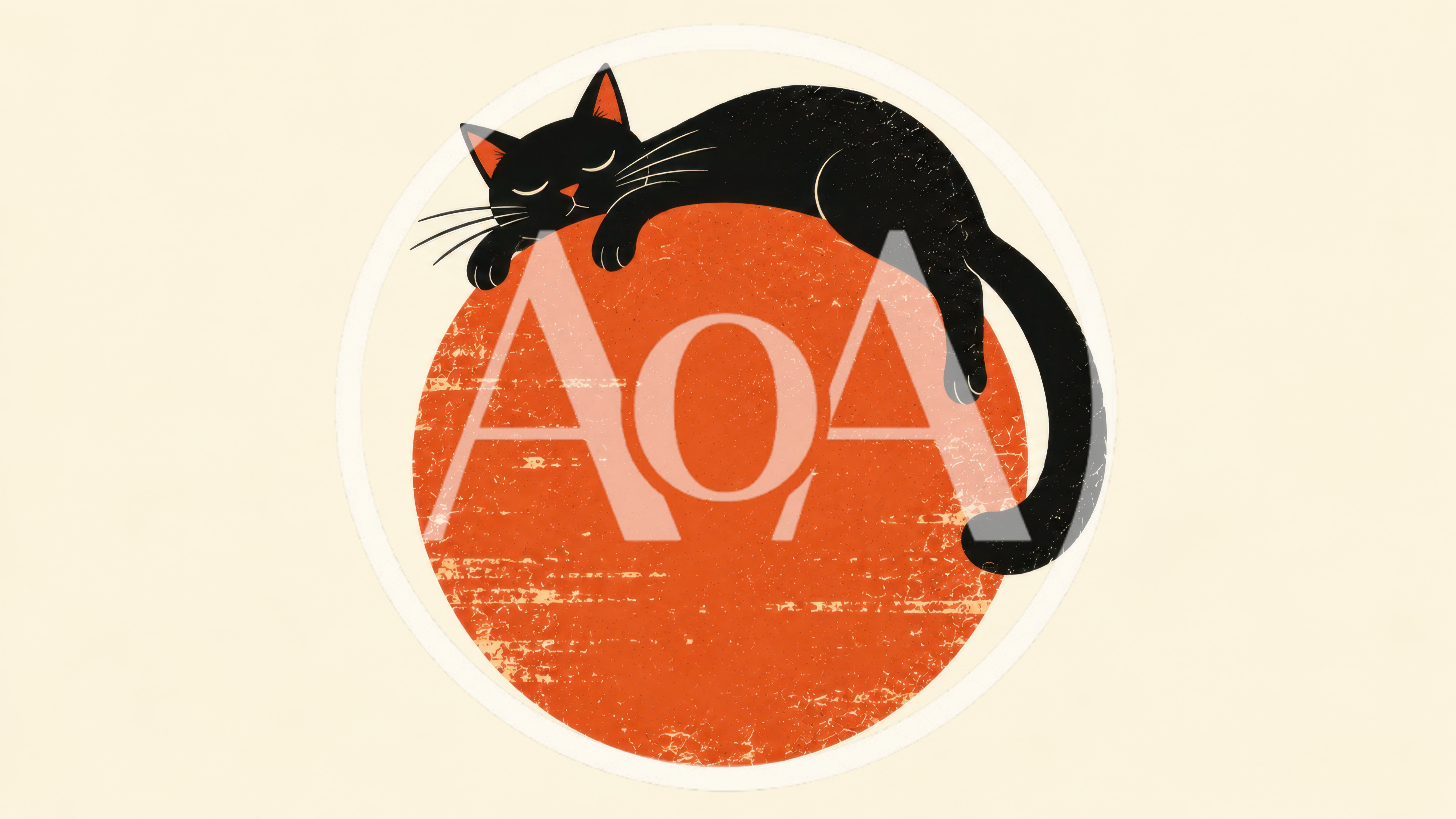 Black Cat Sleeping On A Large Orange Circle