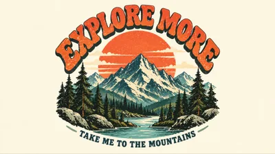 Vintage Style Explore More Mountain Landscape Illustration