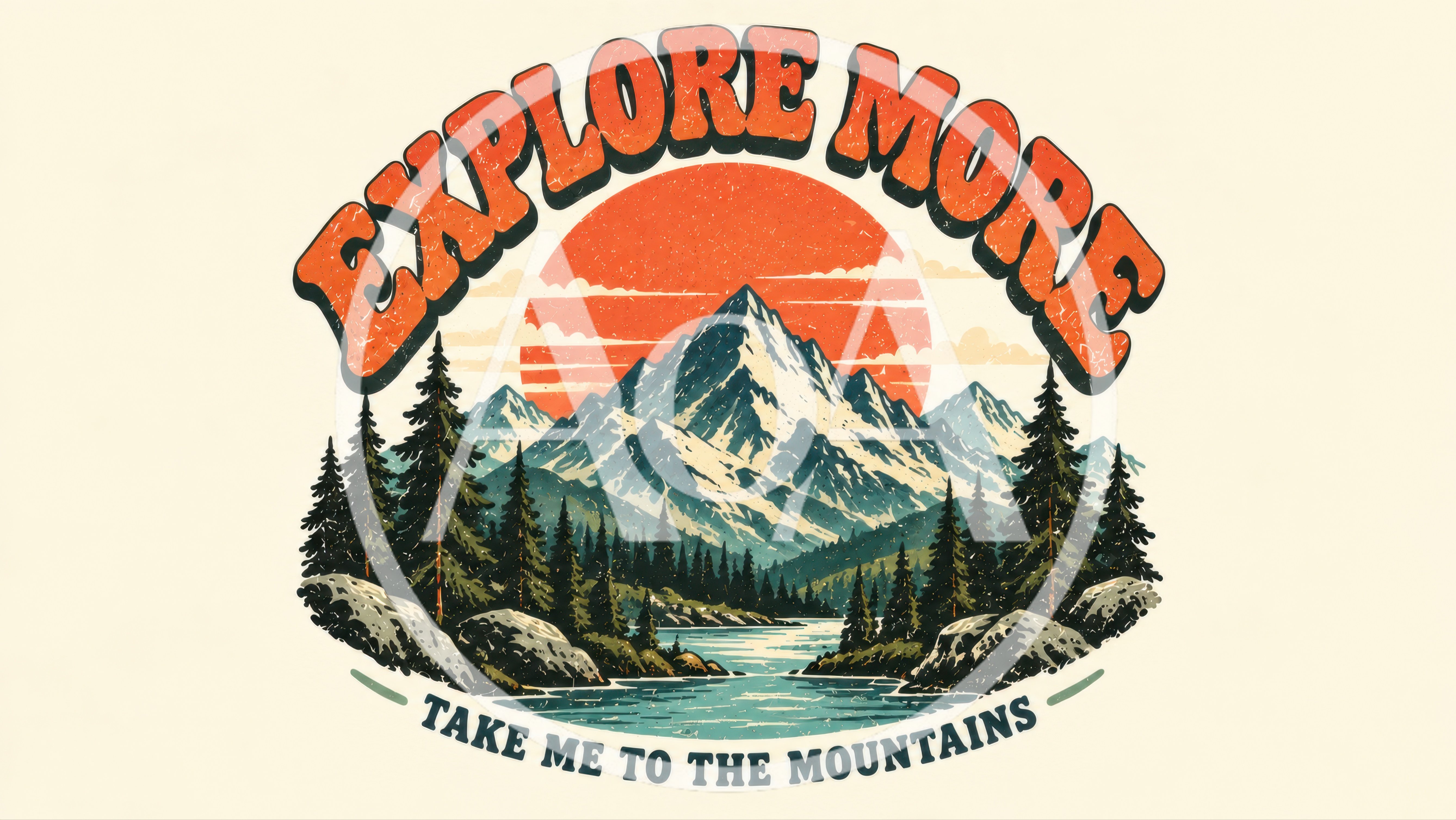 Vintage Style Explore More Mountain Landscape Illustration