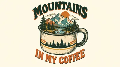 Vintage Style Mountains In My Coffee Illustration