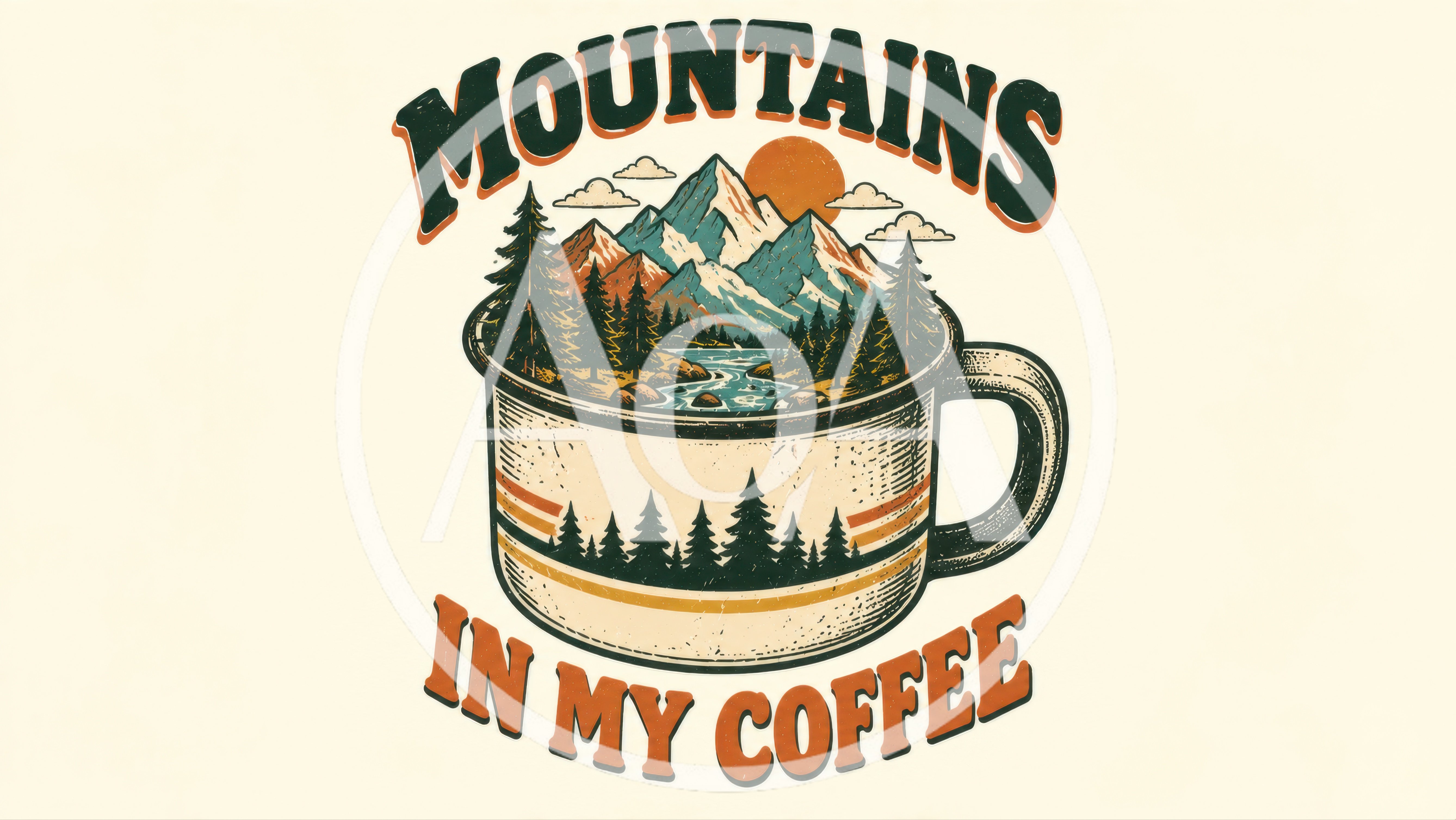 Vintage Style Mountains In My Coffee Illustration
