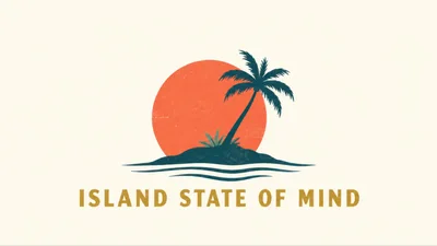 Minimalist Tropical Island Sunset Graphic Design