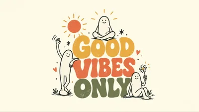 Retro Good Vibes Only Illustration With Cartoon Characters