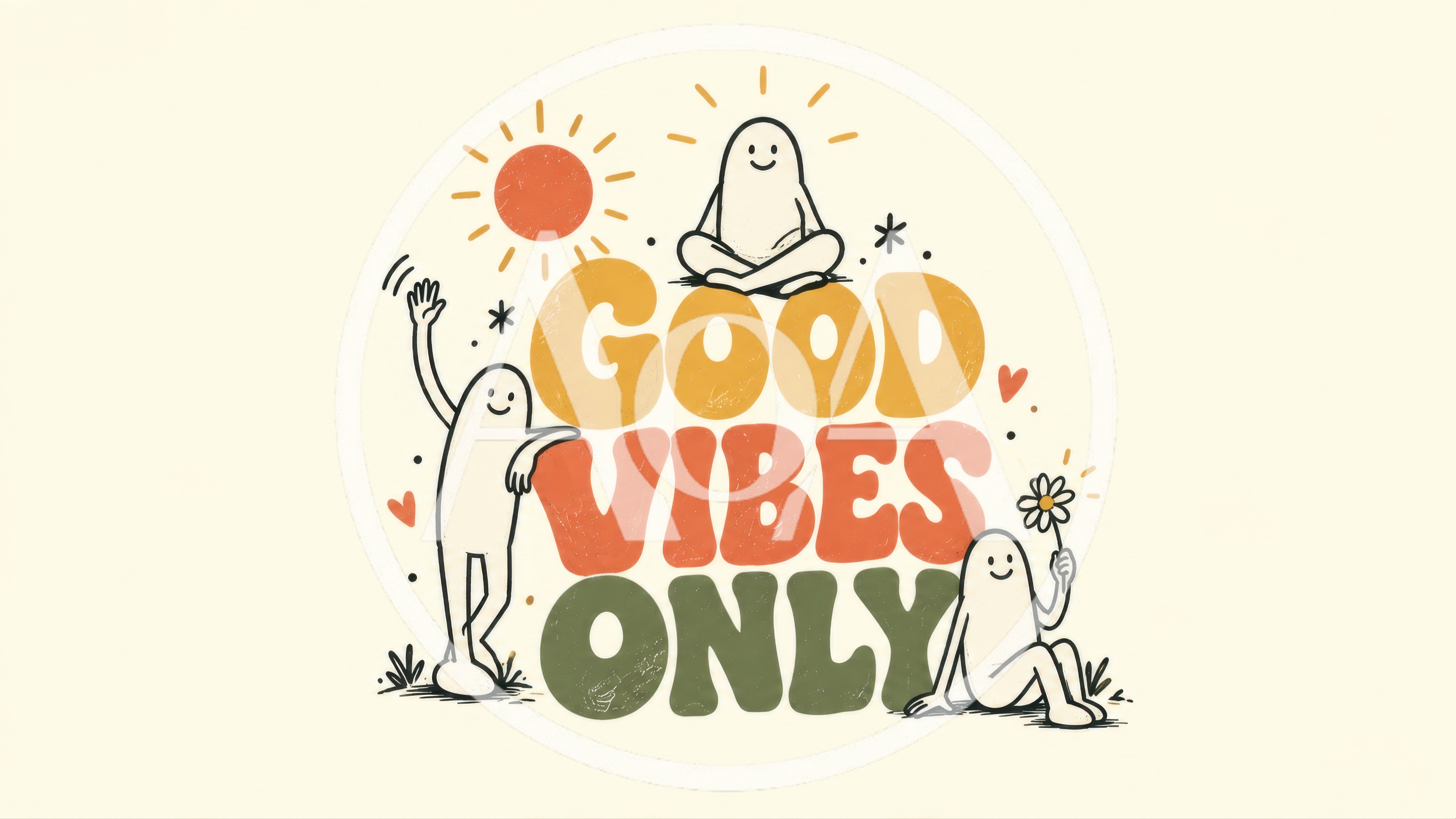 Retro Good Vibes Only Illustration With Cartoon Characters