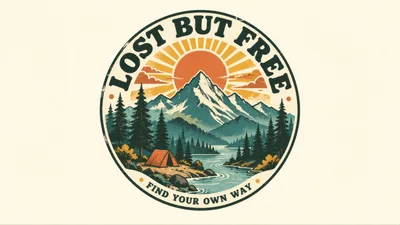 Vintage Style Mountain Camping Adventure Emblem Illustration