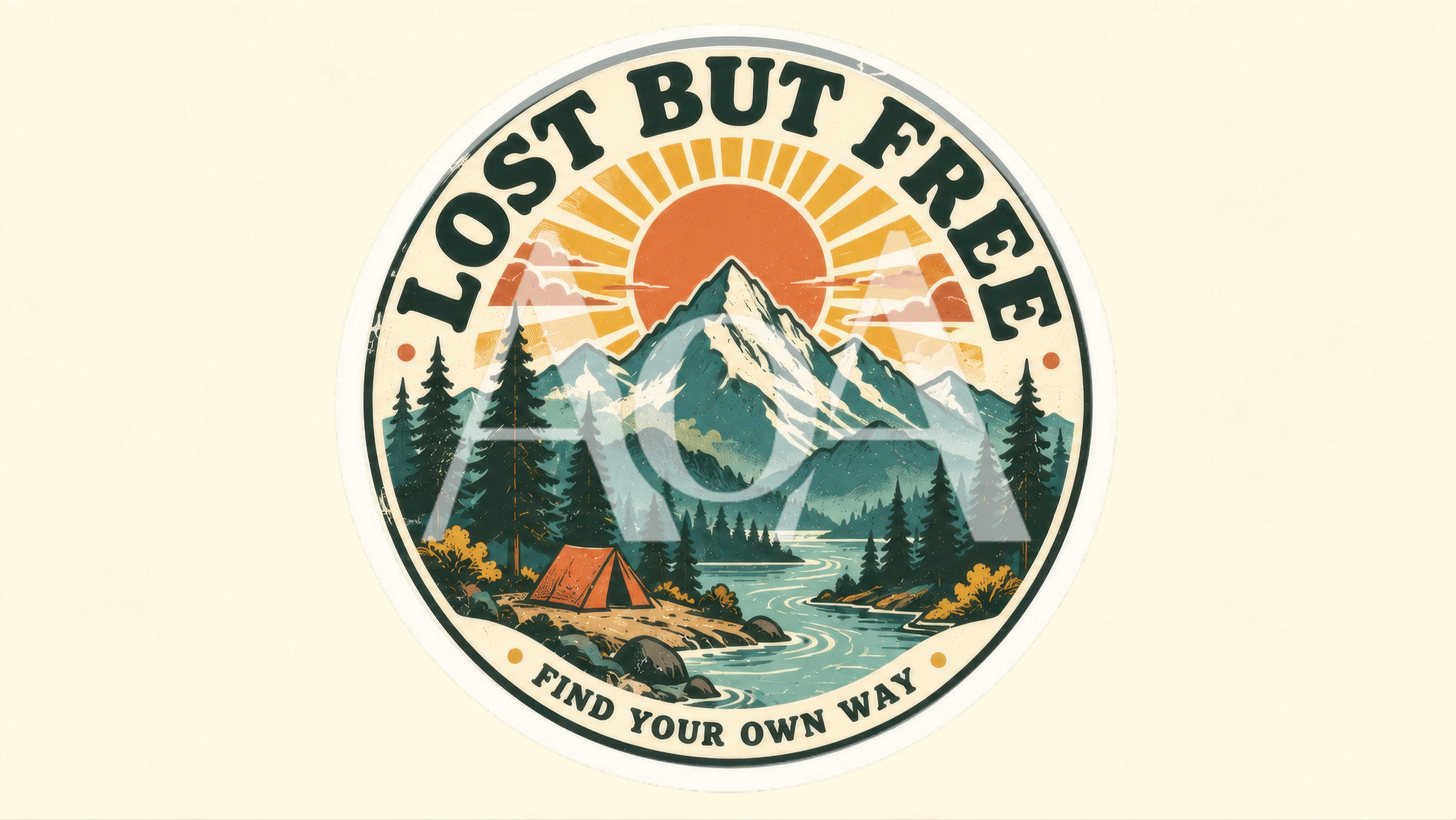 Vintage Style Mountain Camping Adventure Emblem Illustration