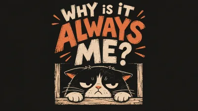 Grumpy Cat Illustration With Why Is It Always Me Text