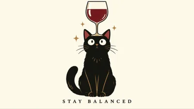 Black Cat Balancing A Wine Glass Illustration