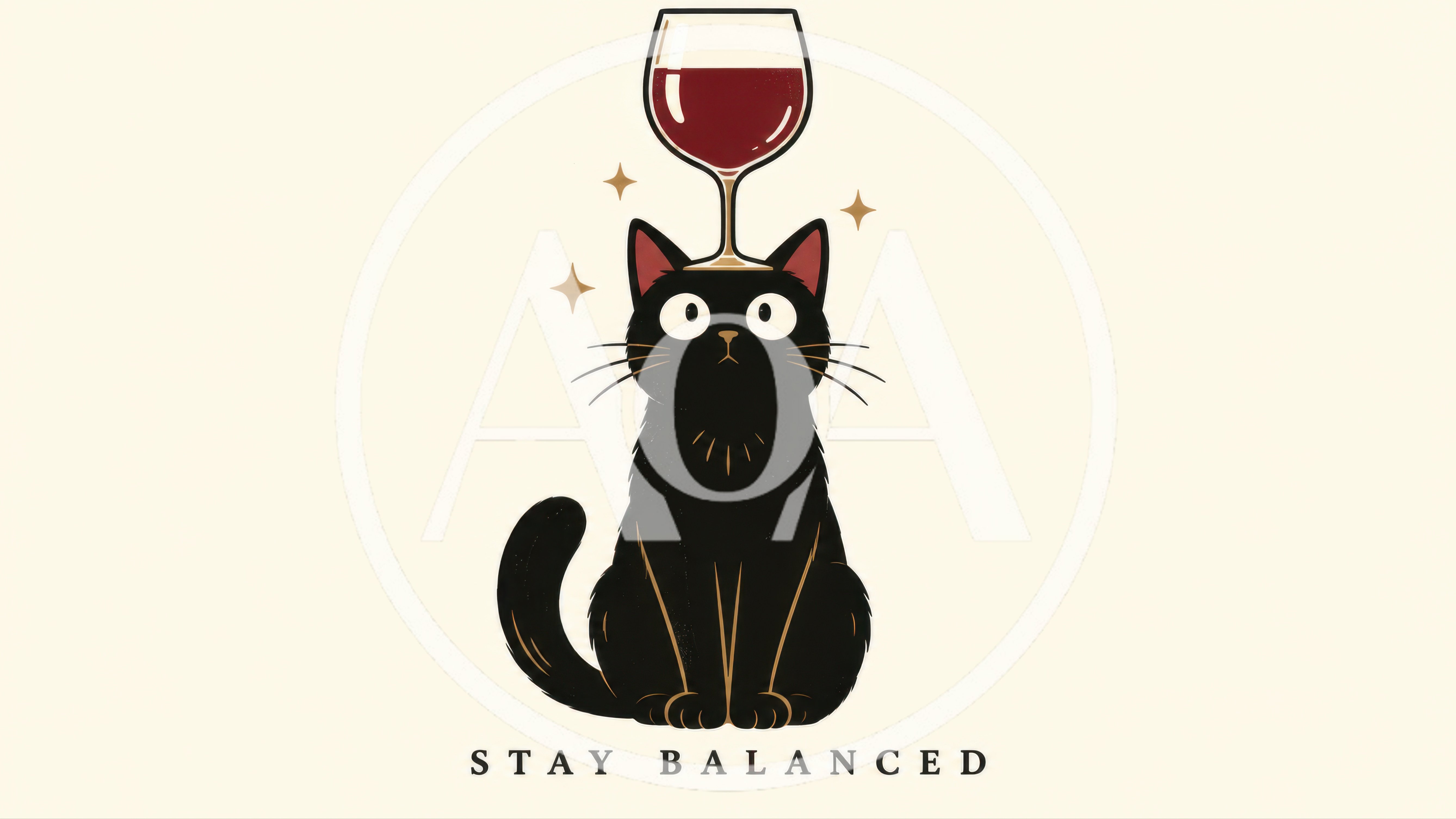 Black Cat Balancing A Wine Glass Illustration