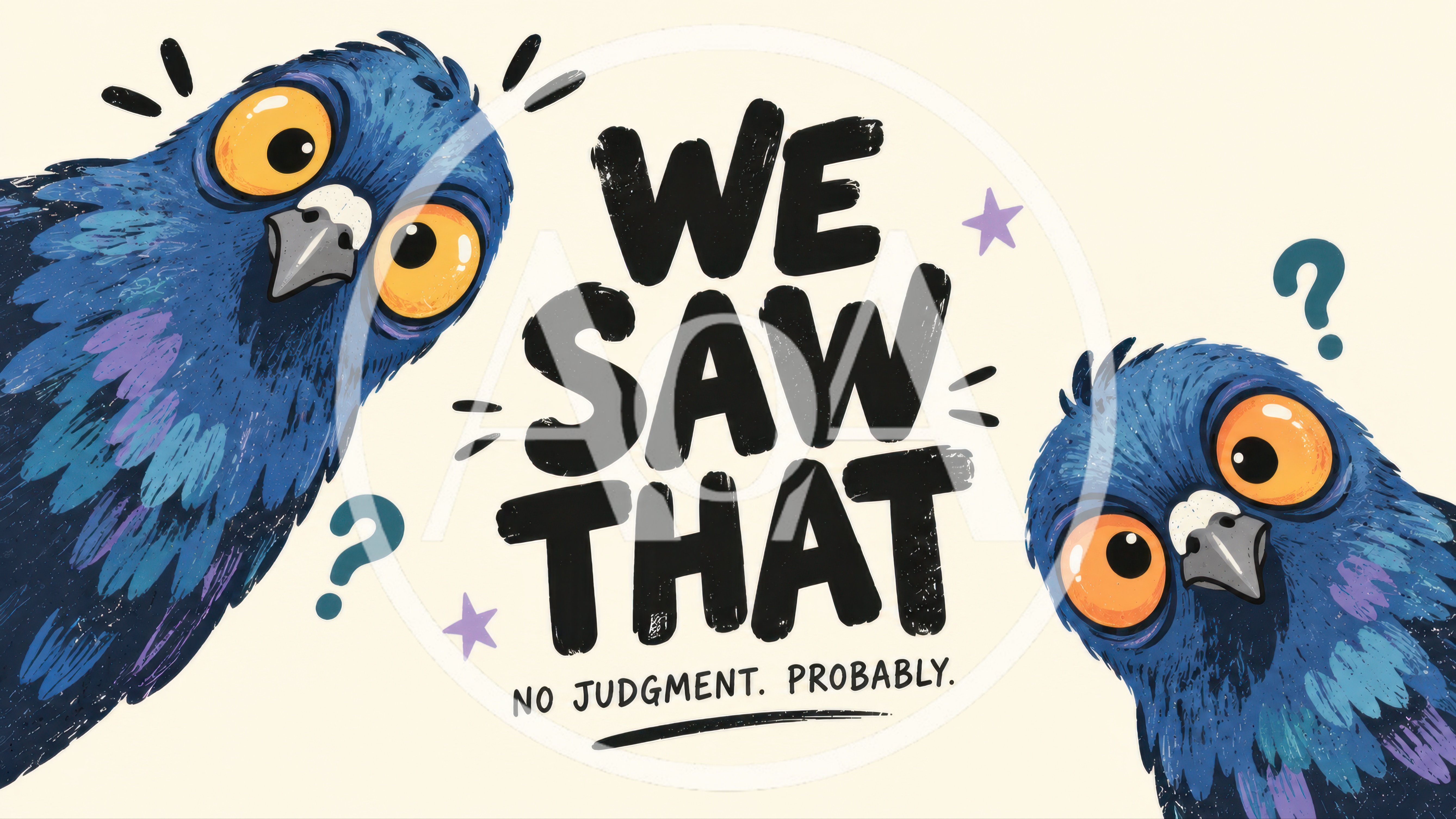 Two Cartoon Pigeons Looking With Wide Eyes