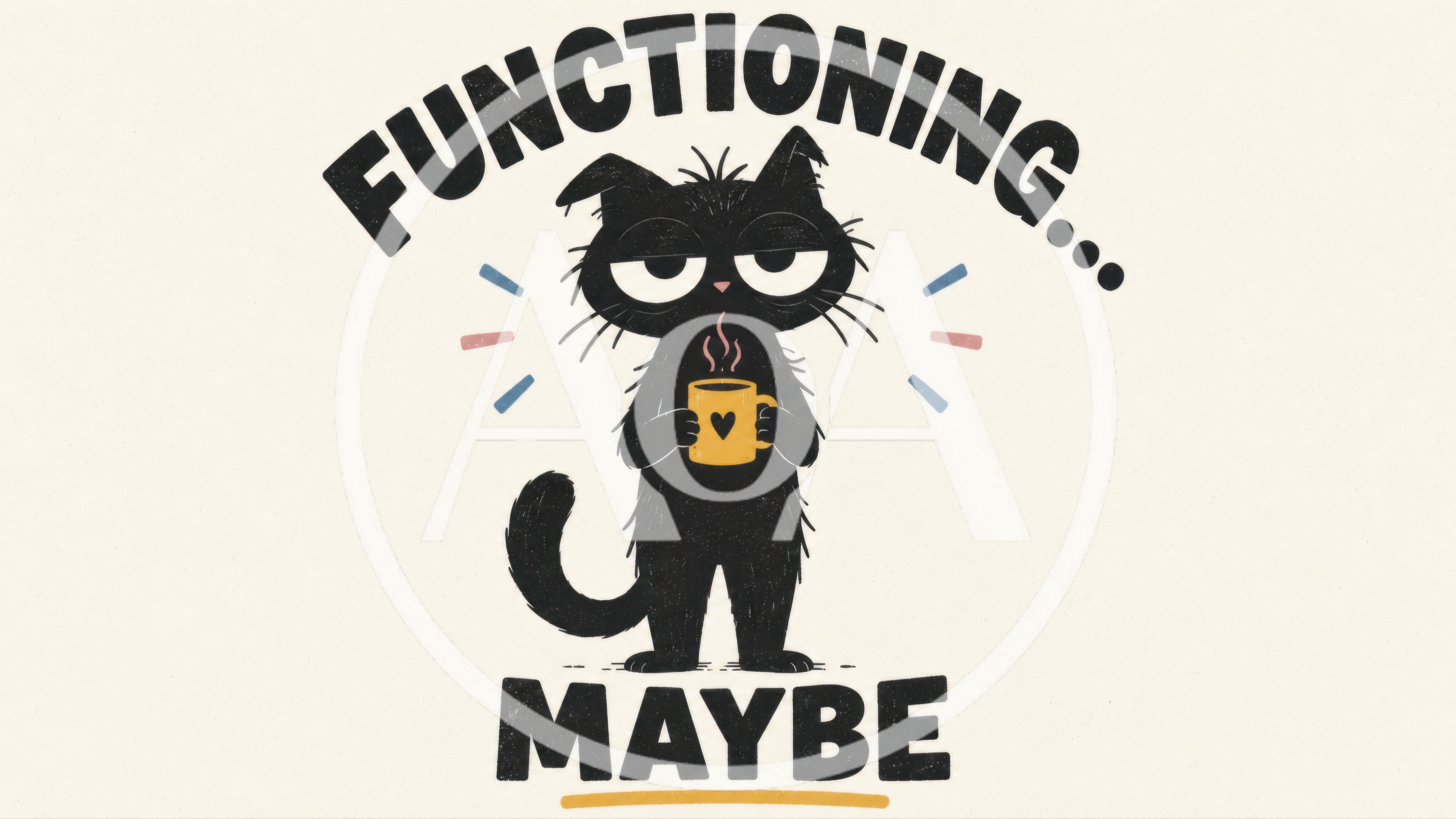 Illustration of a Grumpy Black Cat Holding a Coffee Mug