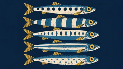 Stylized Illustration Of Five Patterned Fish
