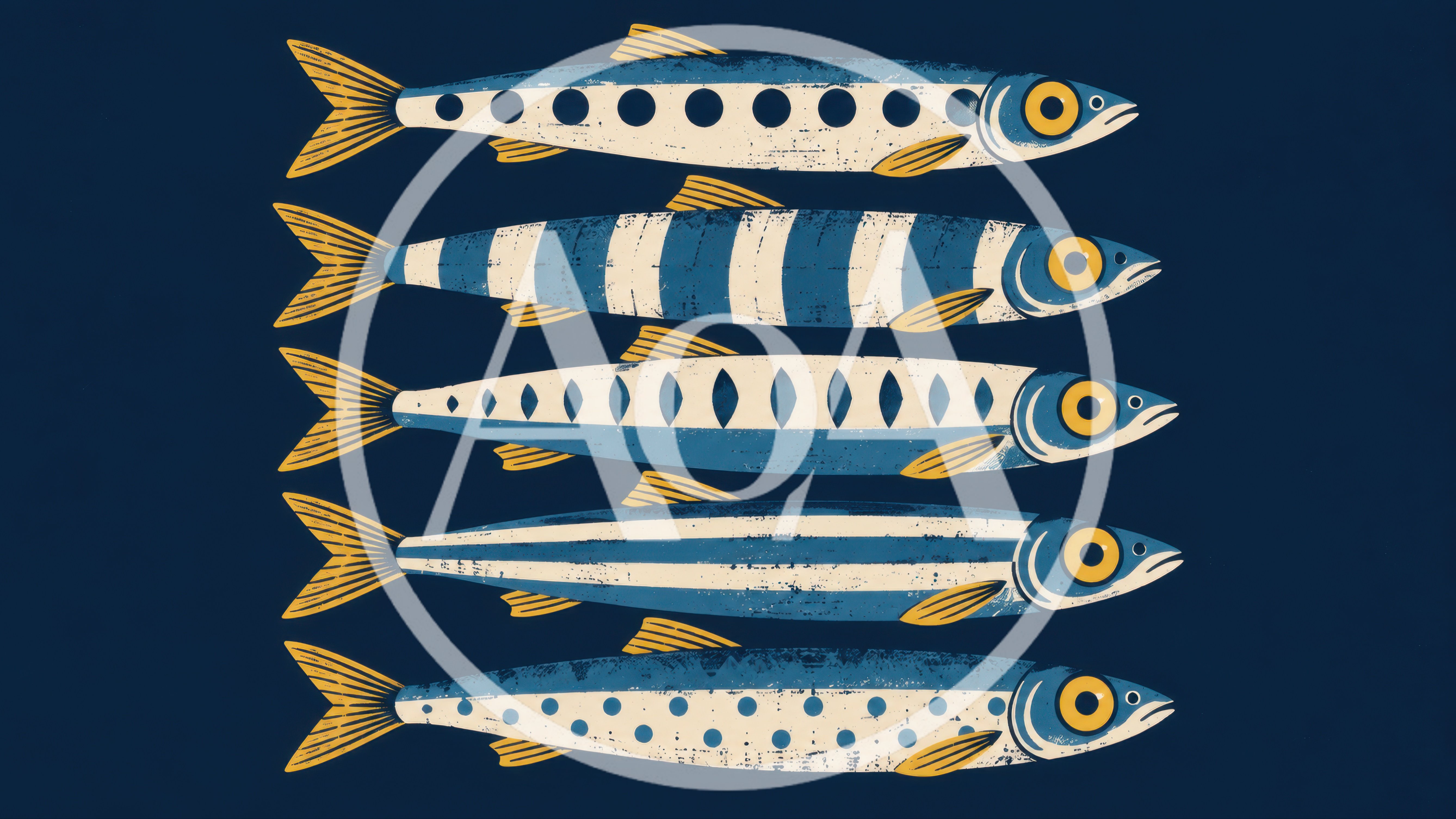 Stylized Illustration Of Five Patterned Fish