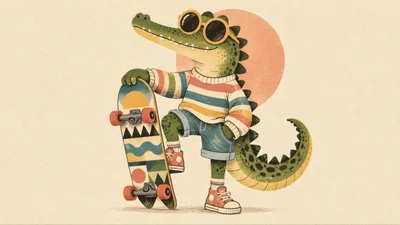 Cool Cartoon Crocodile Skater Wearing Sunglasses