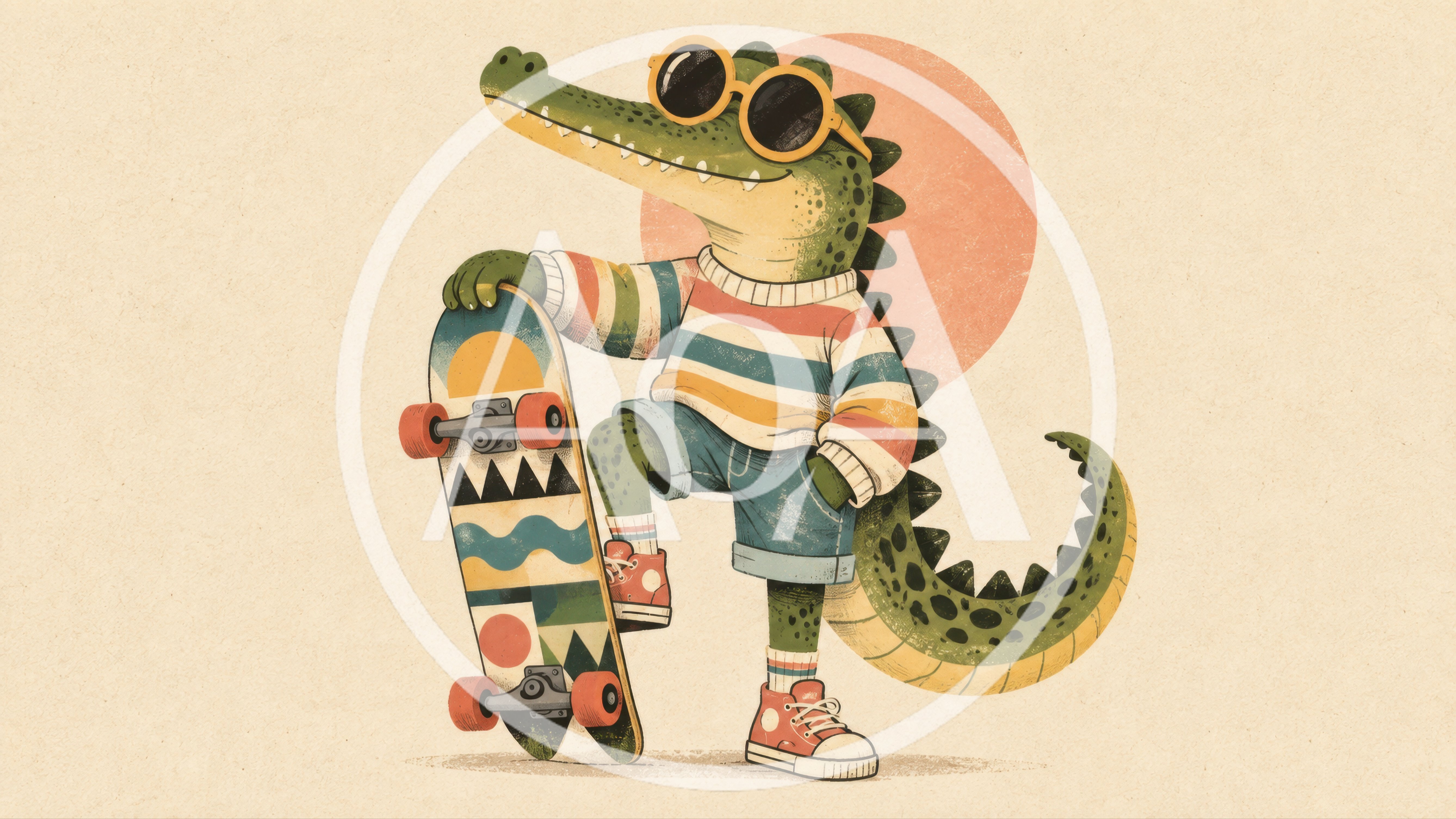 Cool Cartoon Crocodile Skater Wearing Sunglasses