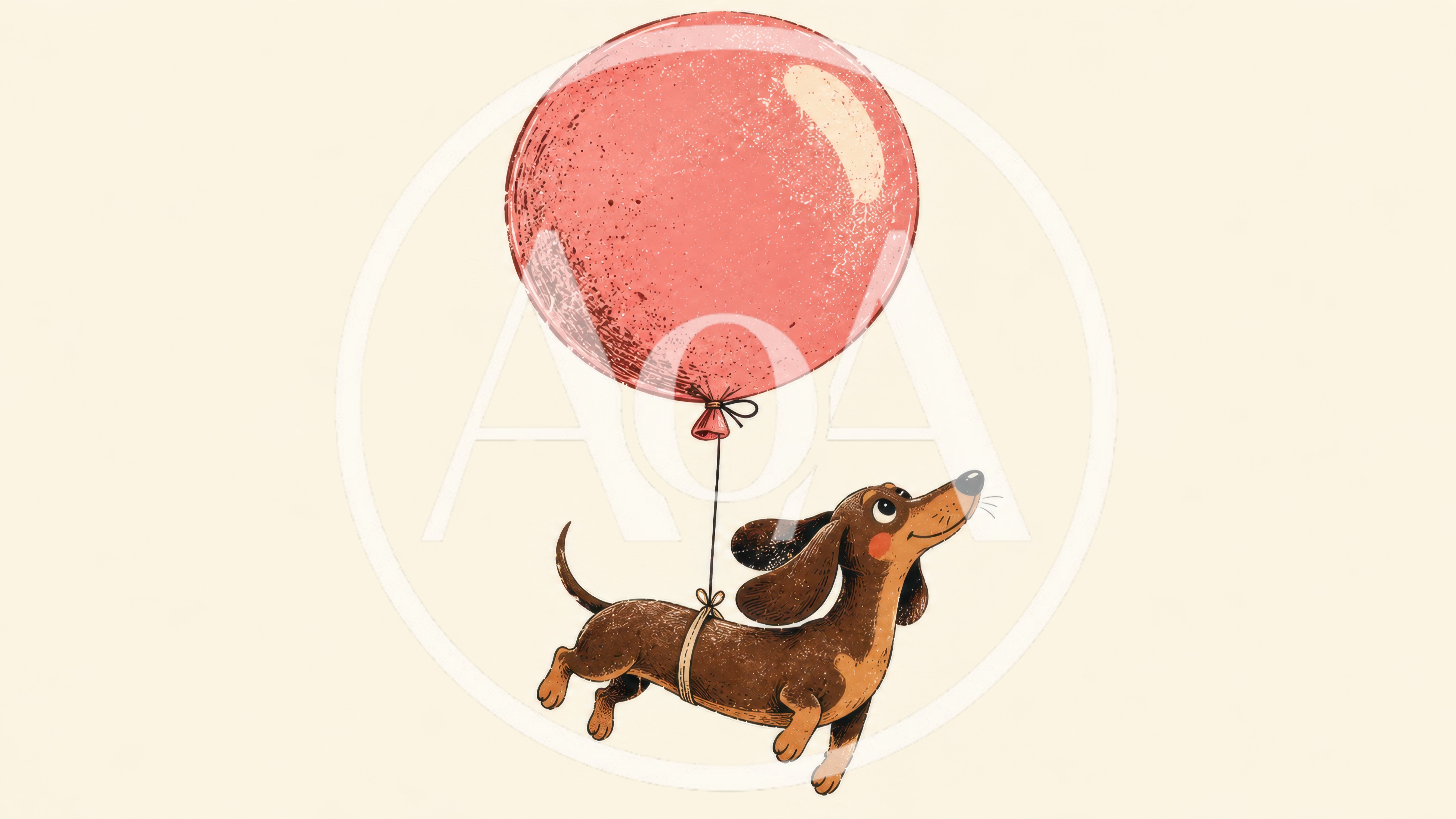Cute Dachshund Dog Floating With A Pink Balloon