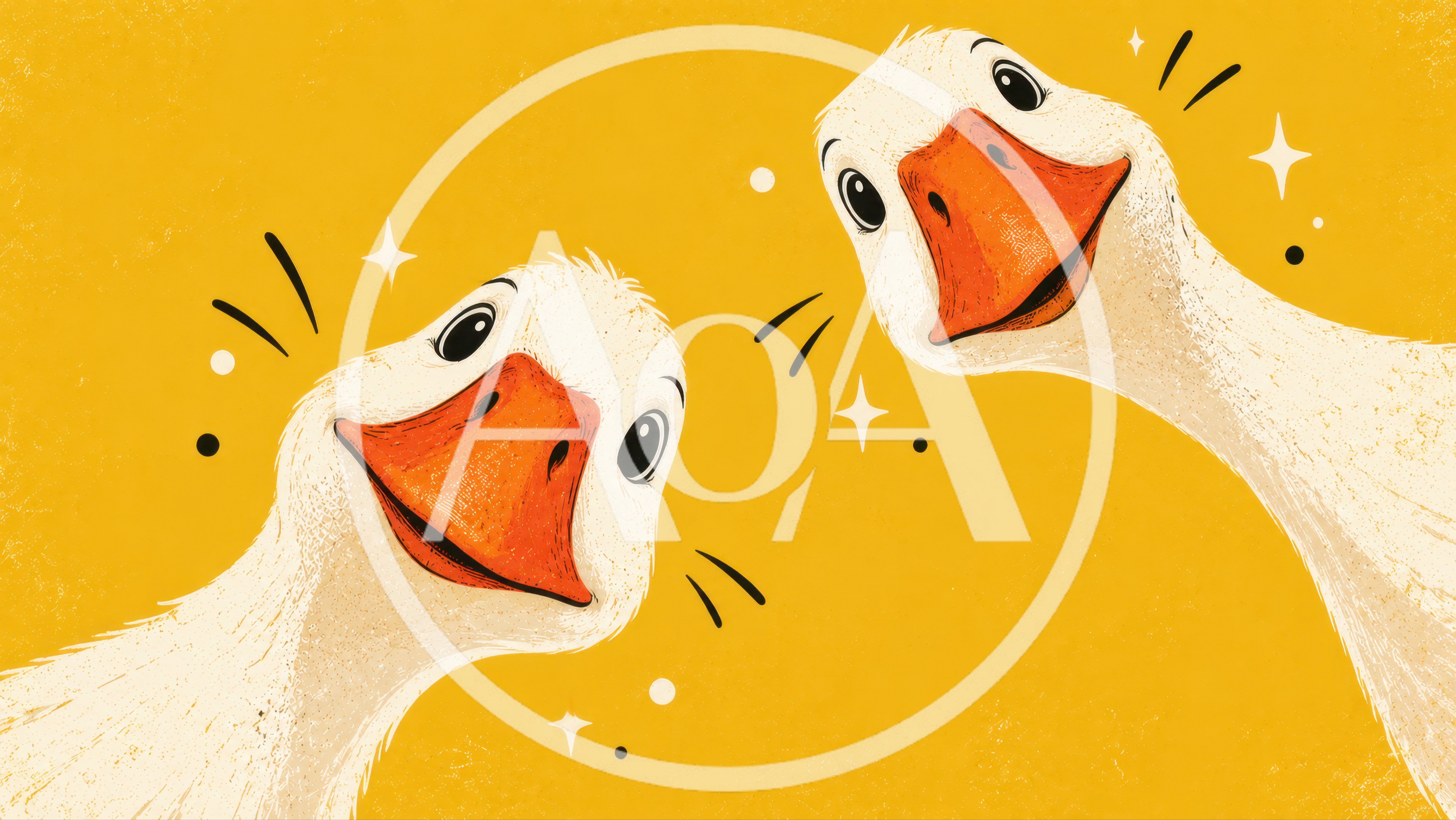 Two Cute Cartoon Geese Looking Down