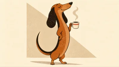 Cartoon Dachshund Dog Holding A Coffee Mug