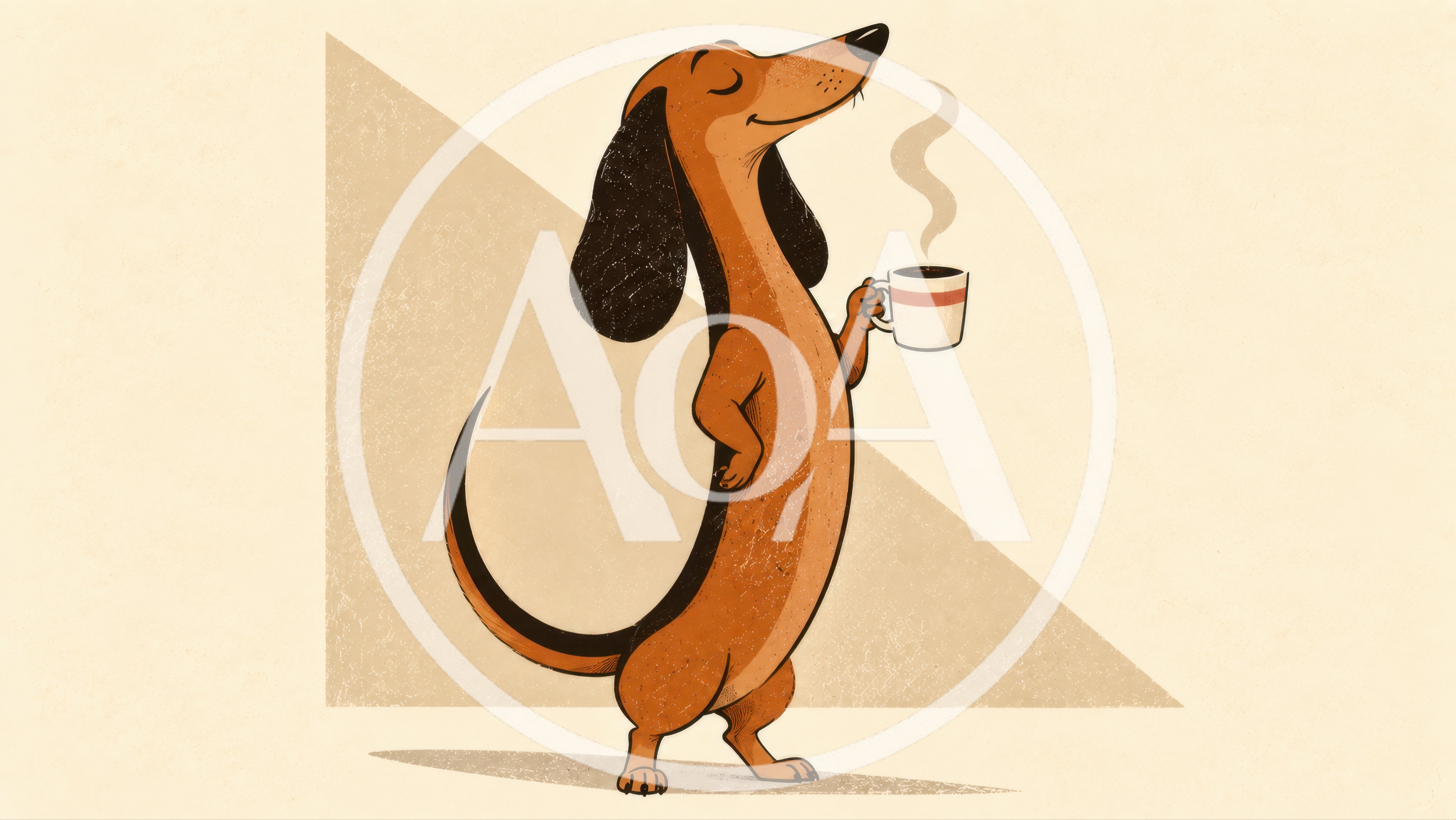 Cartoon Dachshund Dog Holding A Coffee Mug