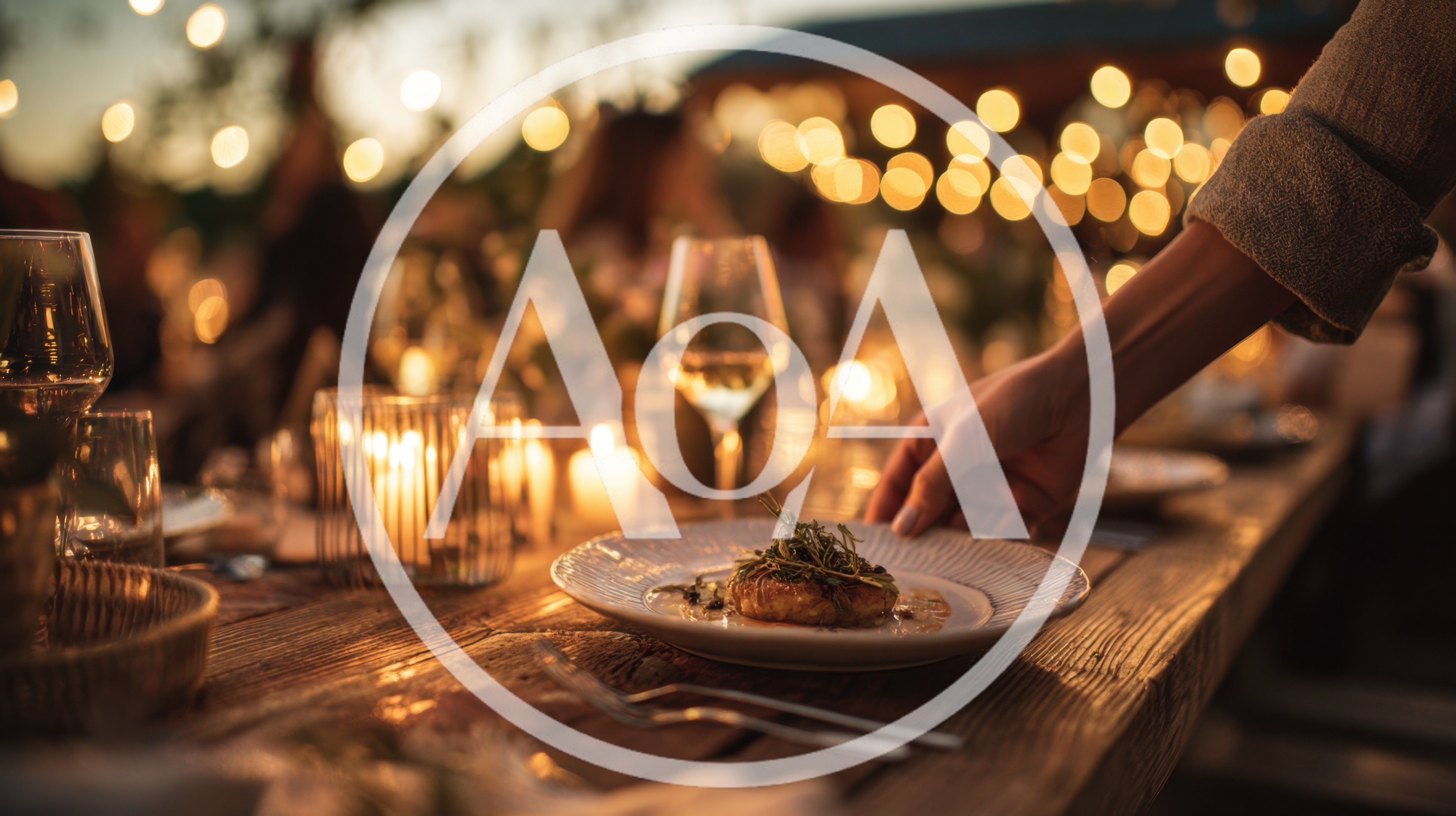 Waiter Serving Gourmet Dish At Outdoor Evening Dinner Party