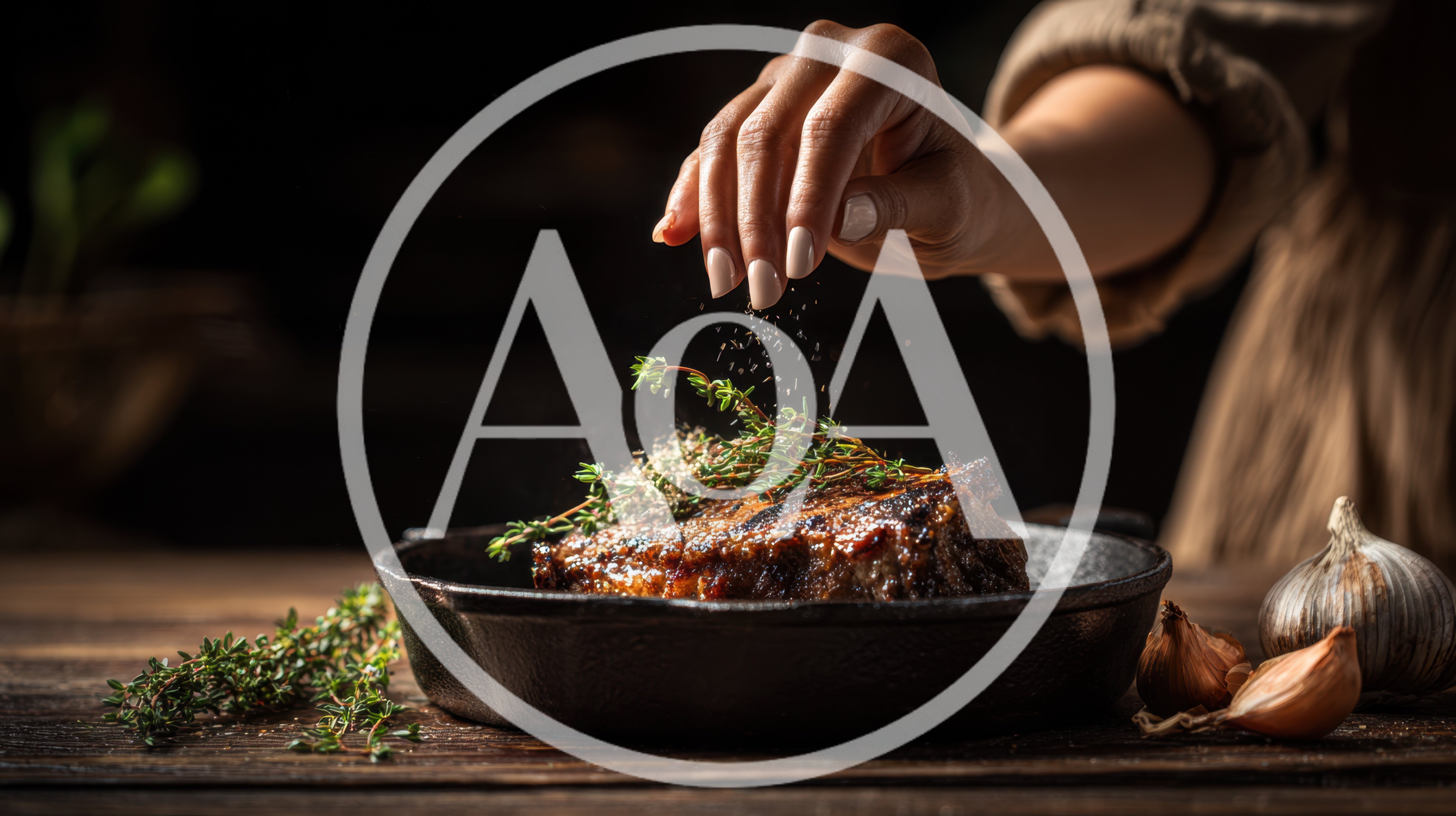 Chef Seasoning A Seared Steak In Cast Iron Skillet