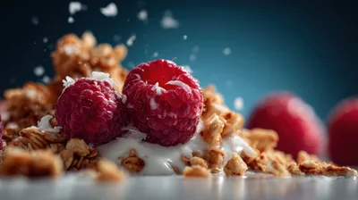 Fresh Raspberries With Granola And Yogurt