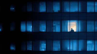 Silhouette Of A Person Working Late In Office Building