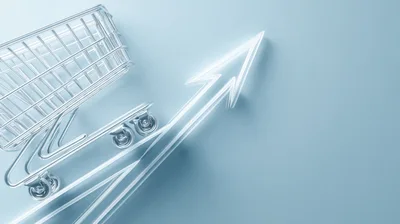 3D Render of Shopping Cart Moving Upward