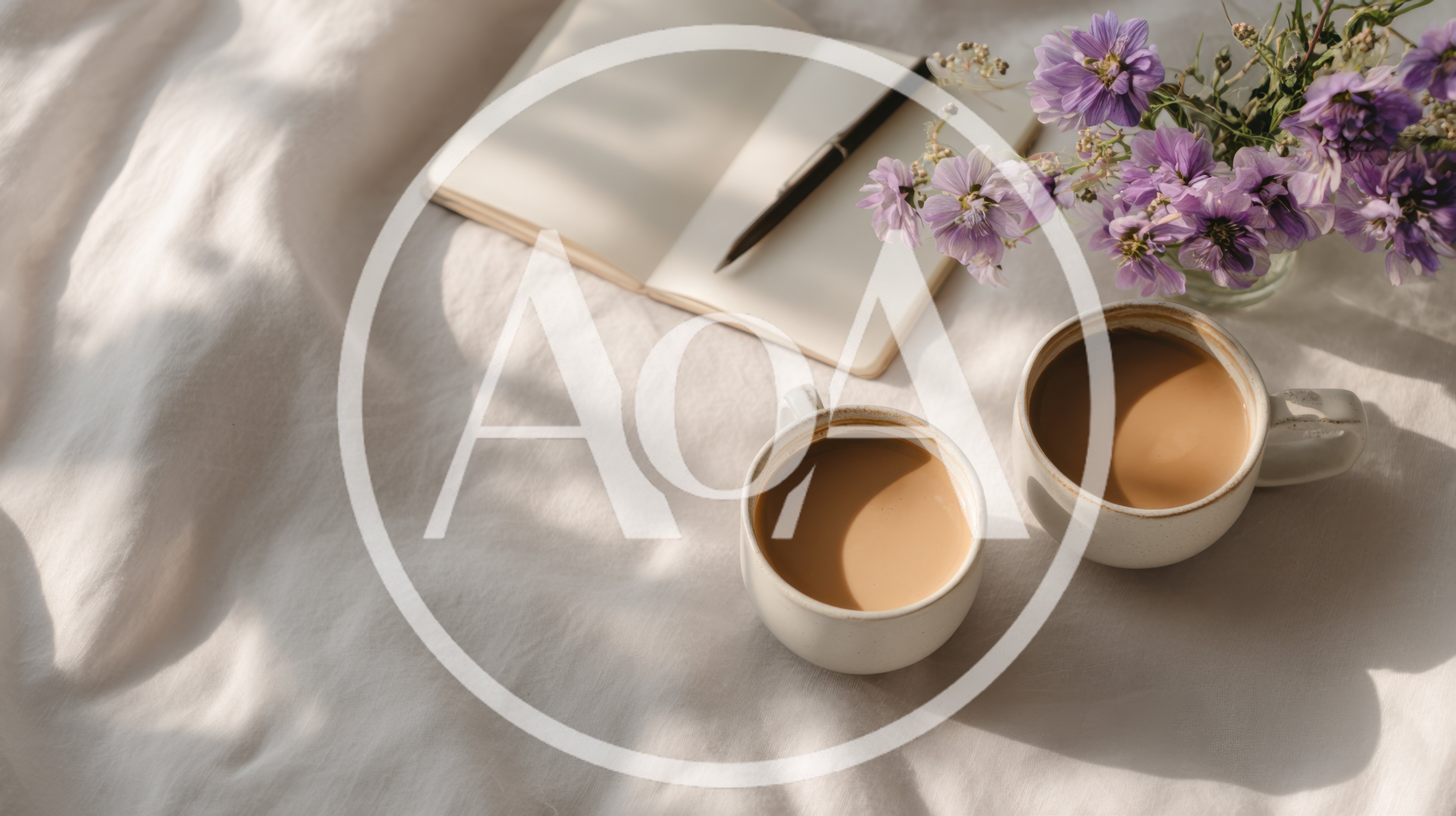 Two Cups Of Coffee With A Notebook And Flowers