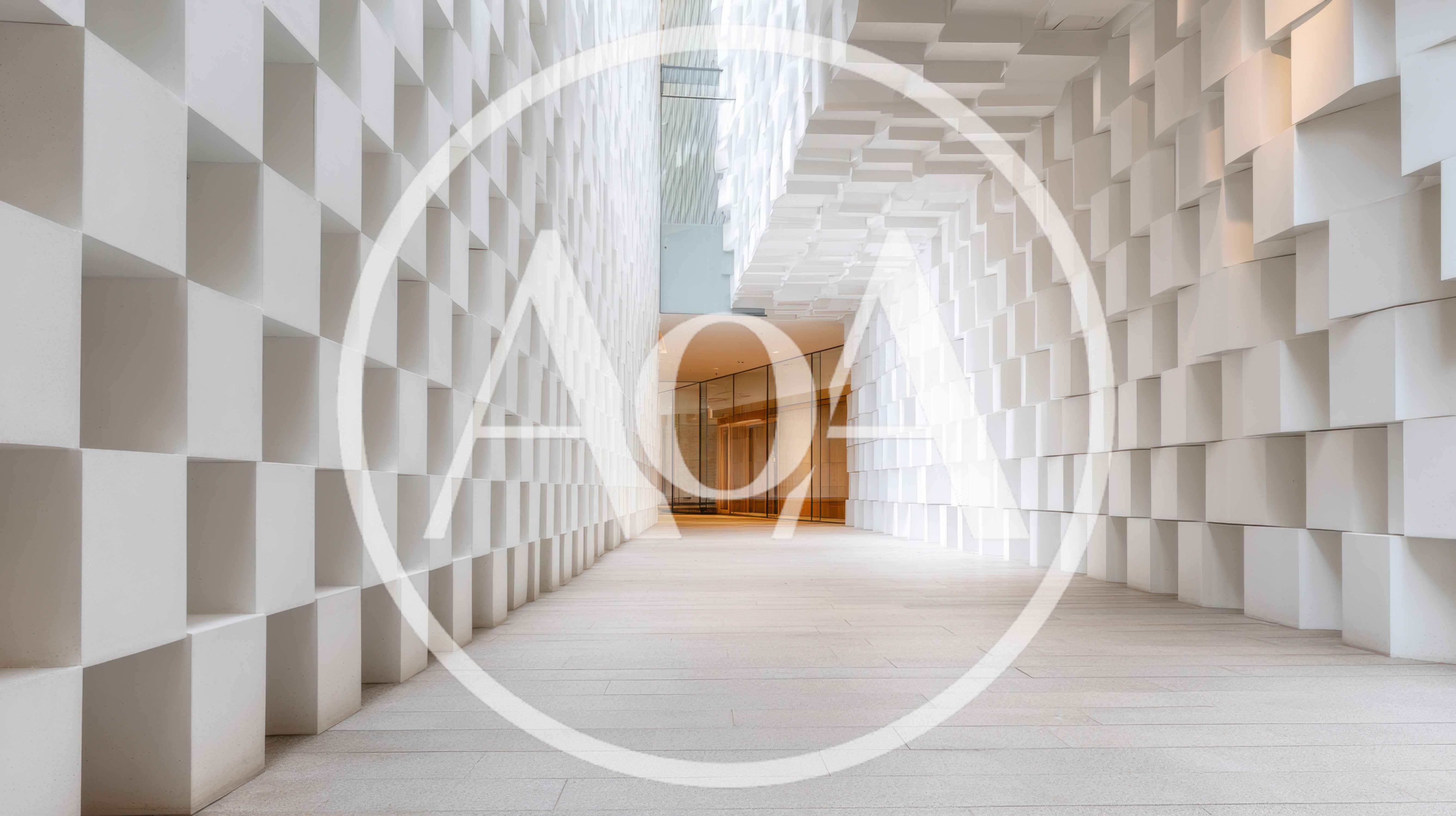Modern Architectural Corridor With Geometric White Block Walls