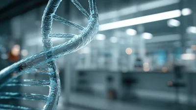 3D Rendered DNA Helix In A Modern Laboratory
