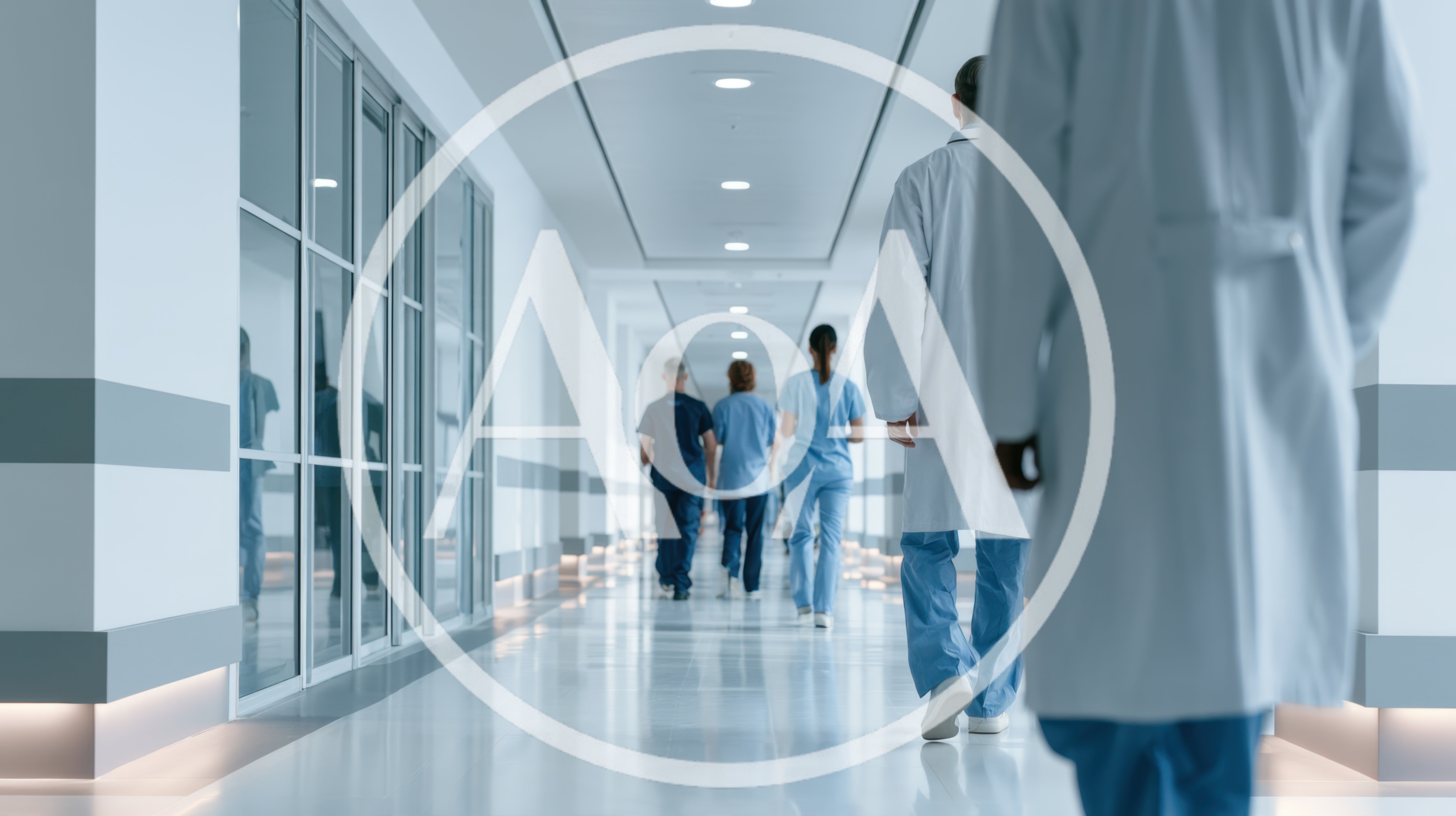 Medical Professionals Walking Down Hospital Corridor