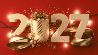 3D Rendered 2027 New Year Celebration With Golden Gift