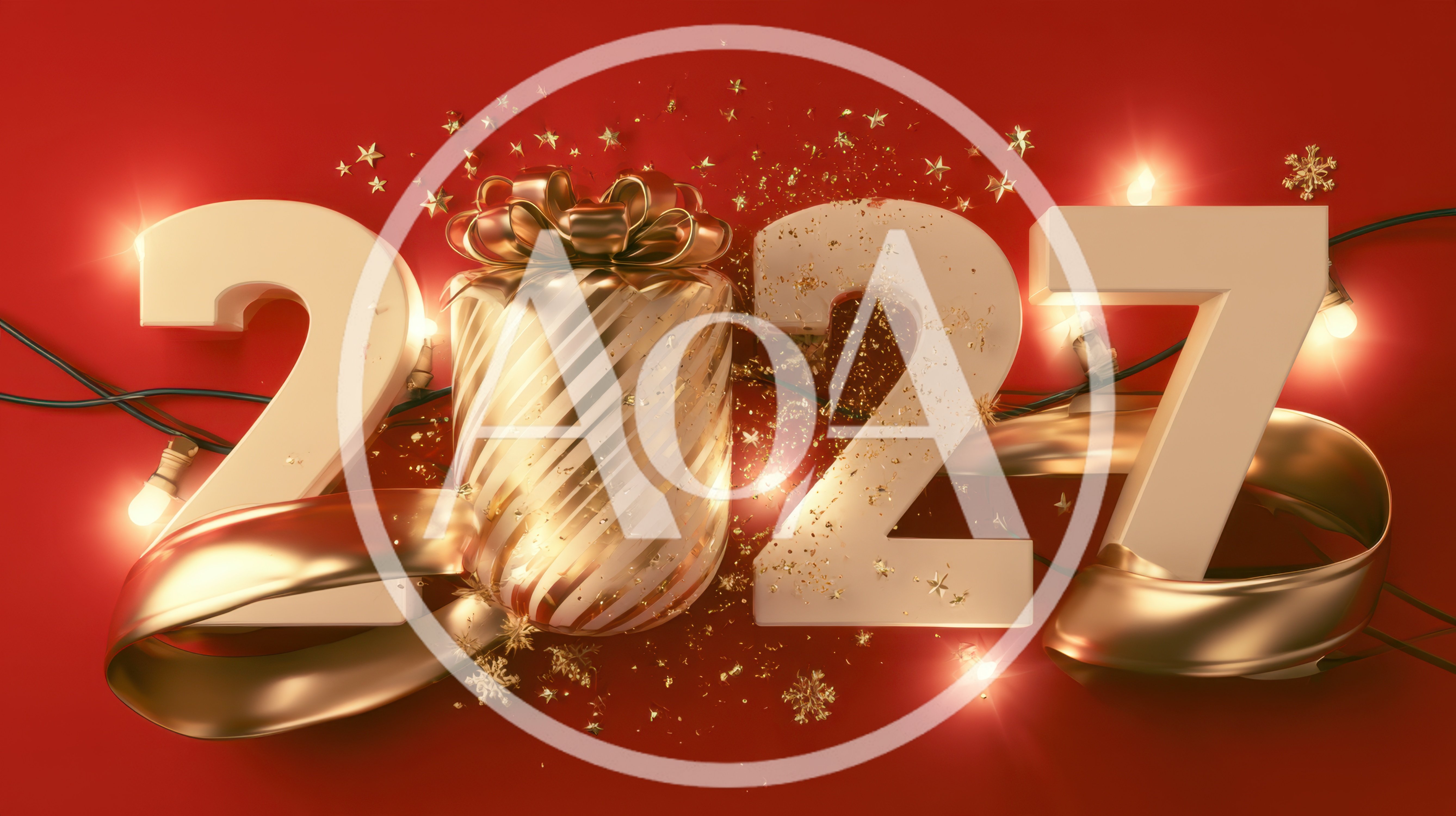 3D Rendered 2027 New Year Celebration With Golden Gift